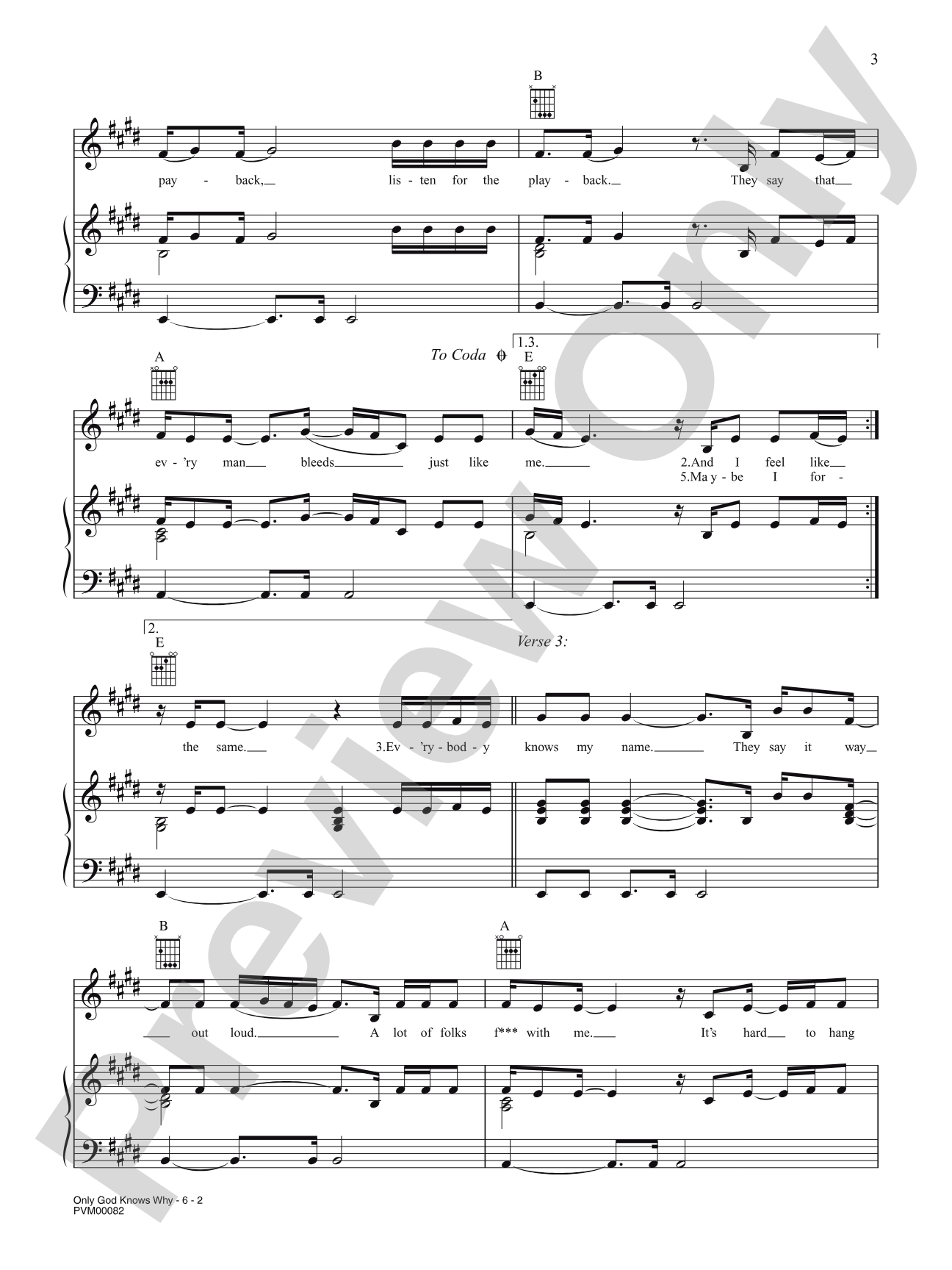 Only God Knows Why: Piano/Vocal/Chords