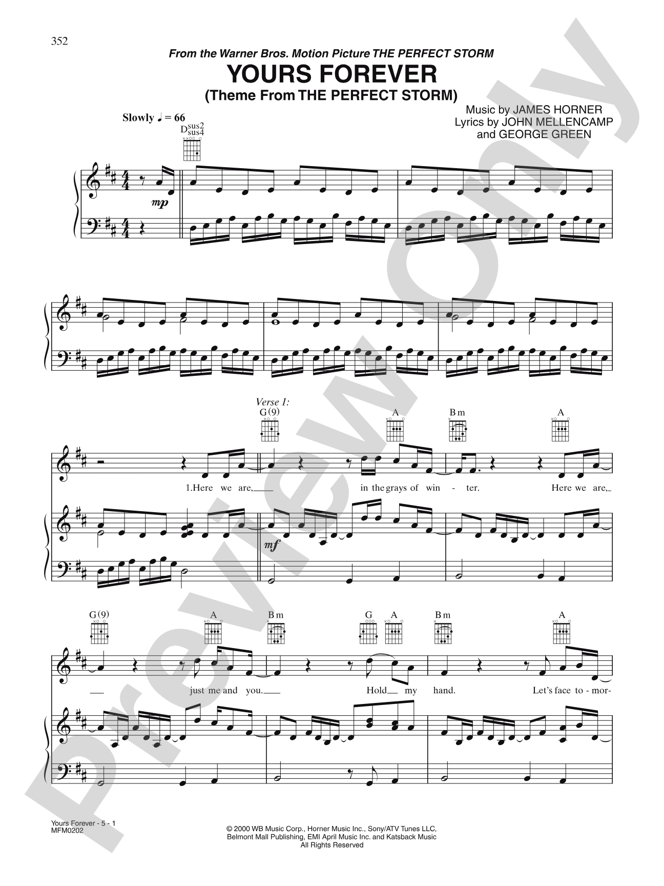 Yours Forever (Theme from The Perfect Storm): Piano/Vocal/Chords