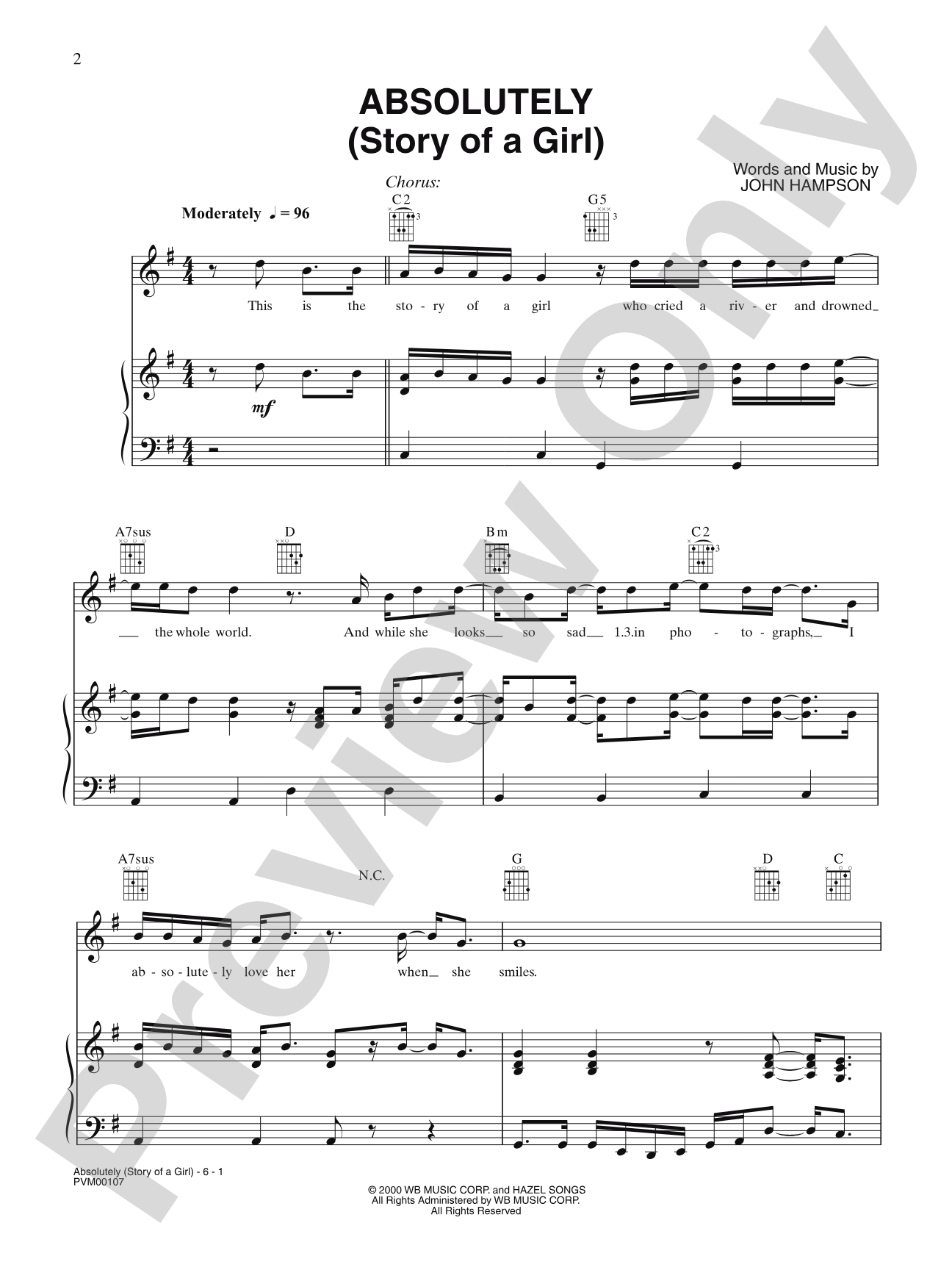 Absolutely (Story of a Girl): Piano/Vocal/Chords