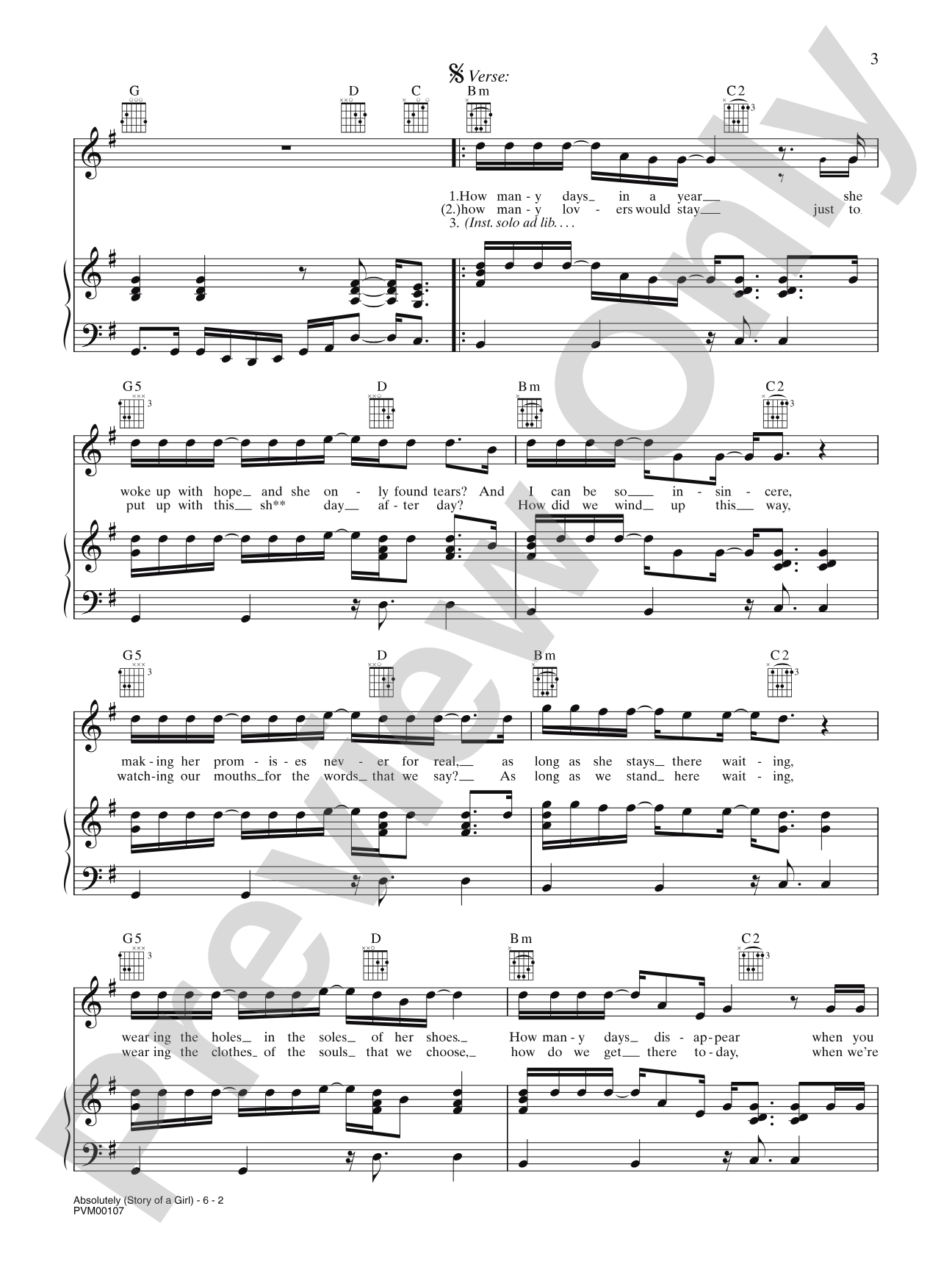 Absolutely (Story of a Girl): Piano/Vocal/Chords