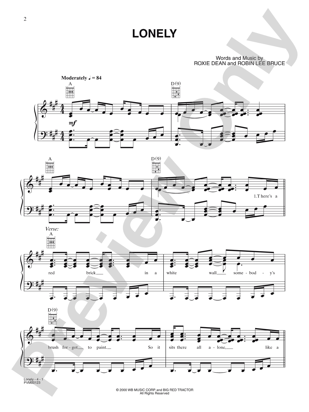 Lonely: Piano/Vocal/Chords