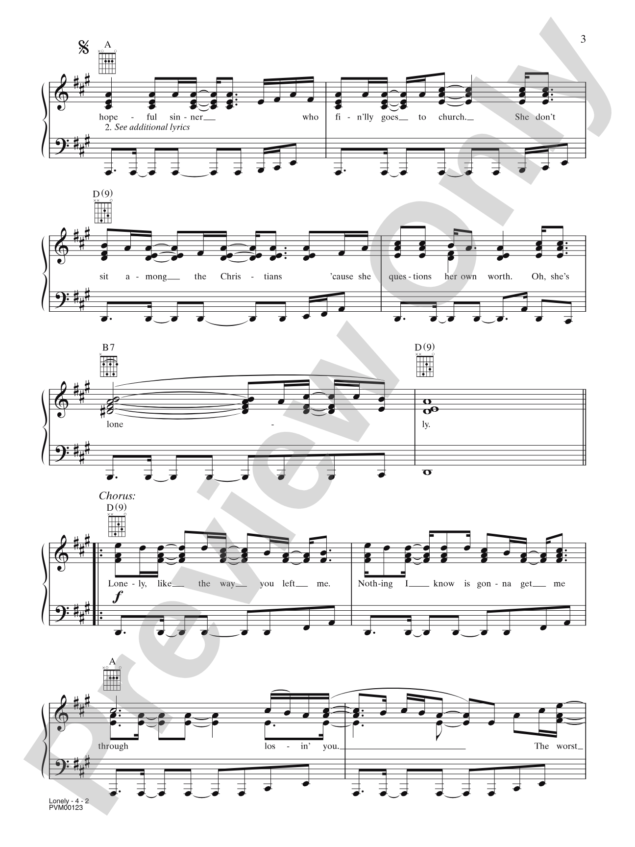 Lonely: Piano/Vocal/Chords
