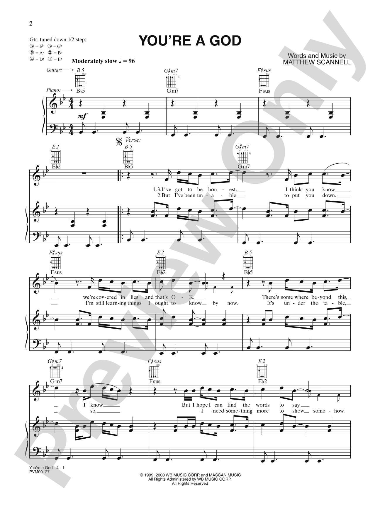 You're a God: Piano/Vocal/Chords