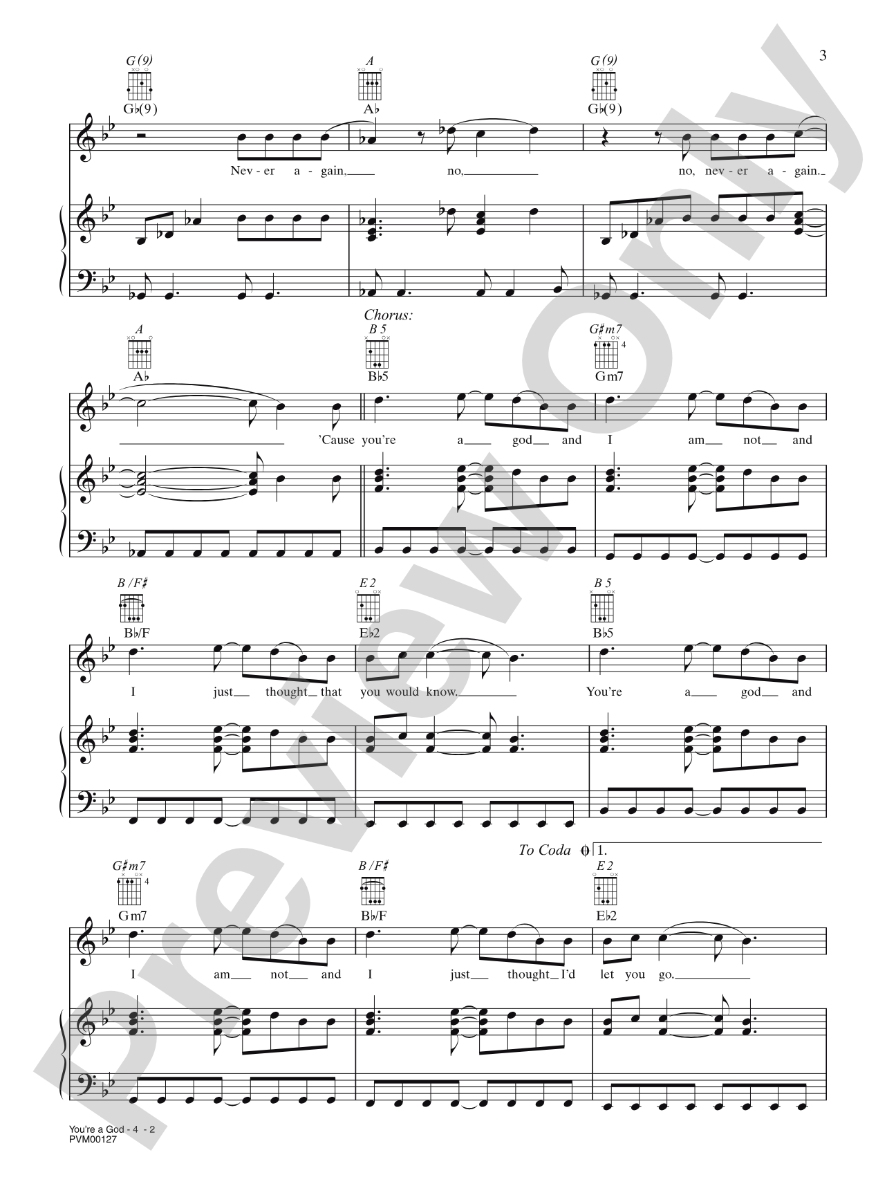 You're a God: Piano/Vocal/Chords