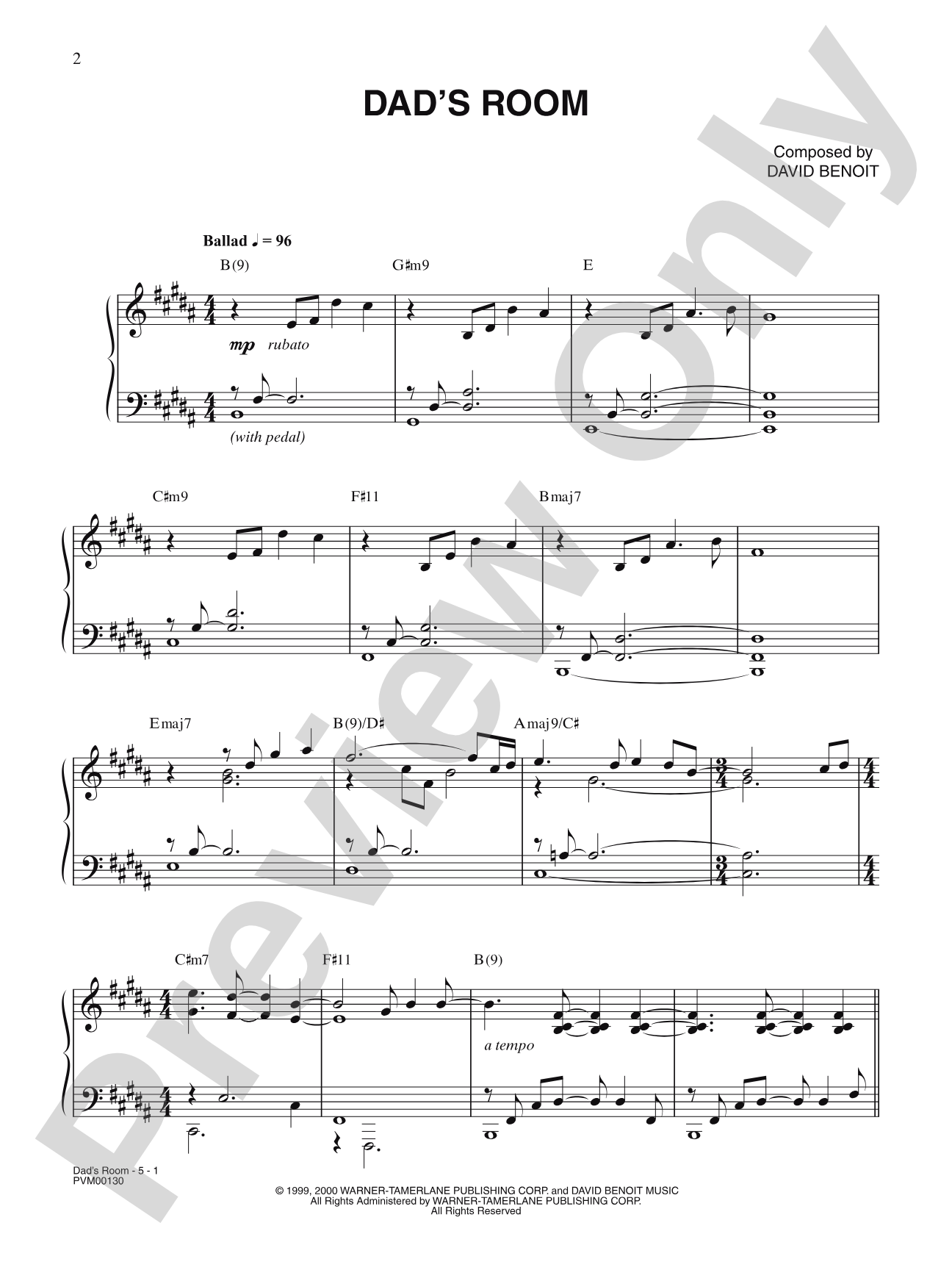 Dad's Room: Piano/Vocal/Chords