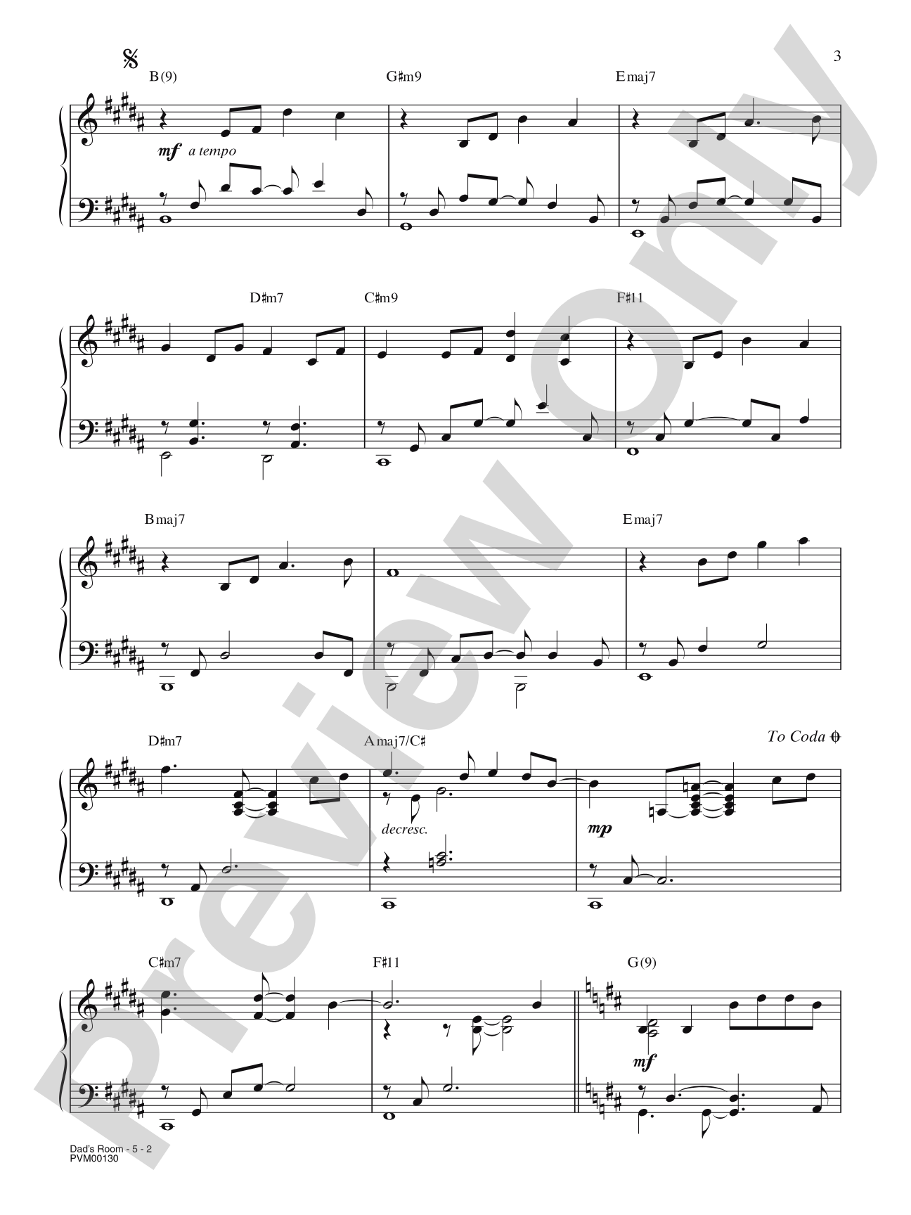 Dad's Room: Piano/Vocal/Chords