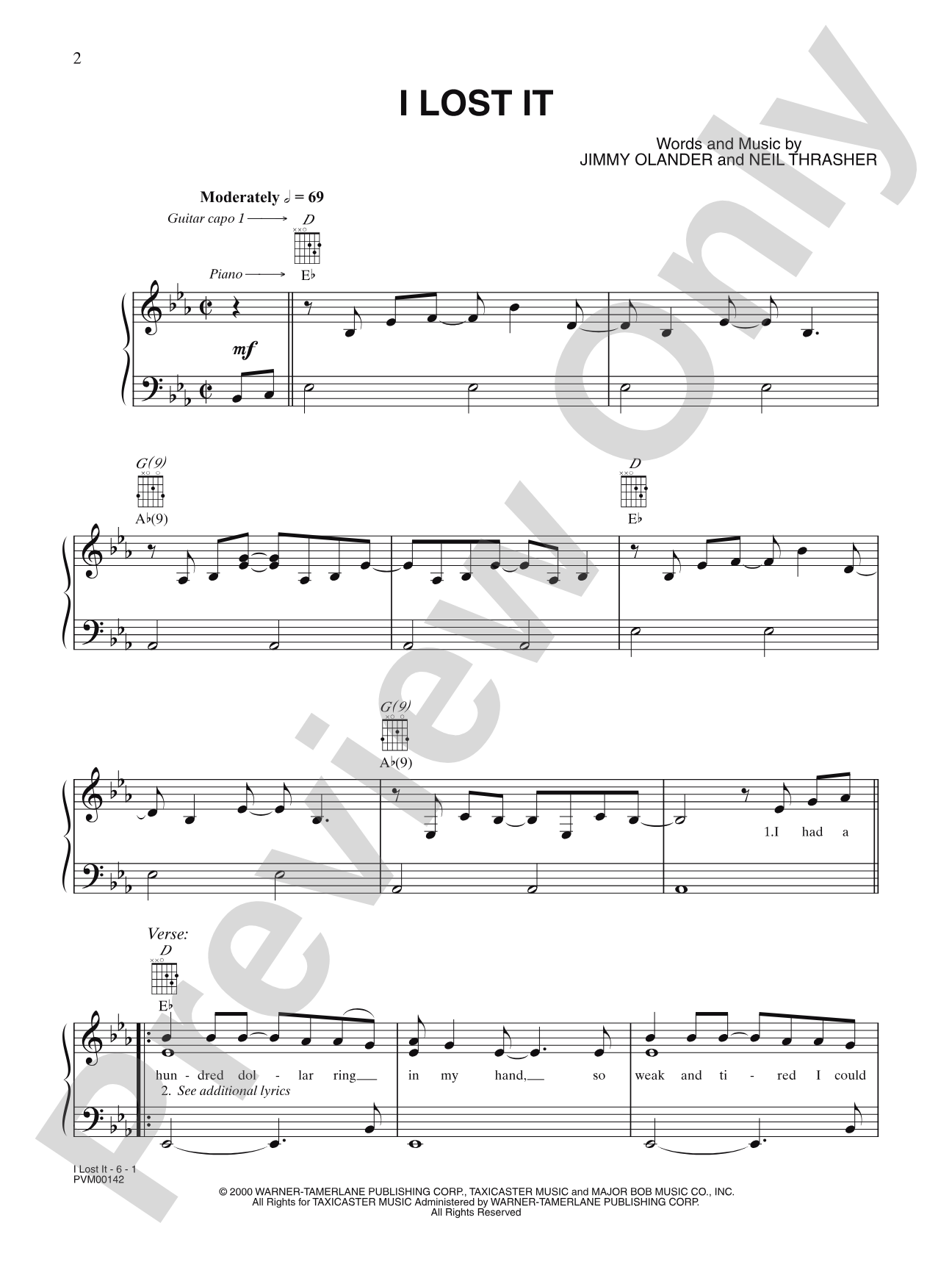 I Lost It: Piano/Vocal/Chords