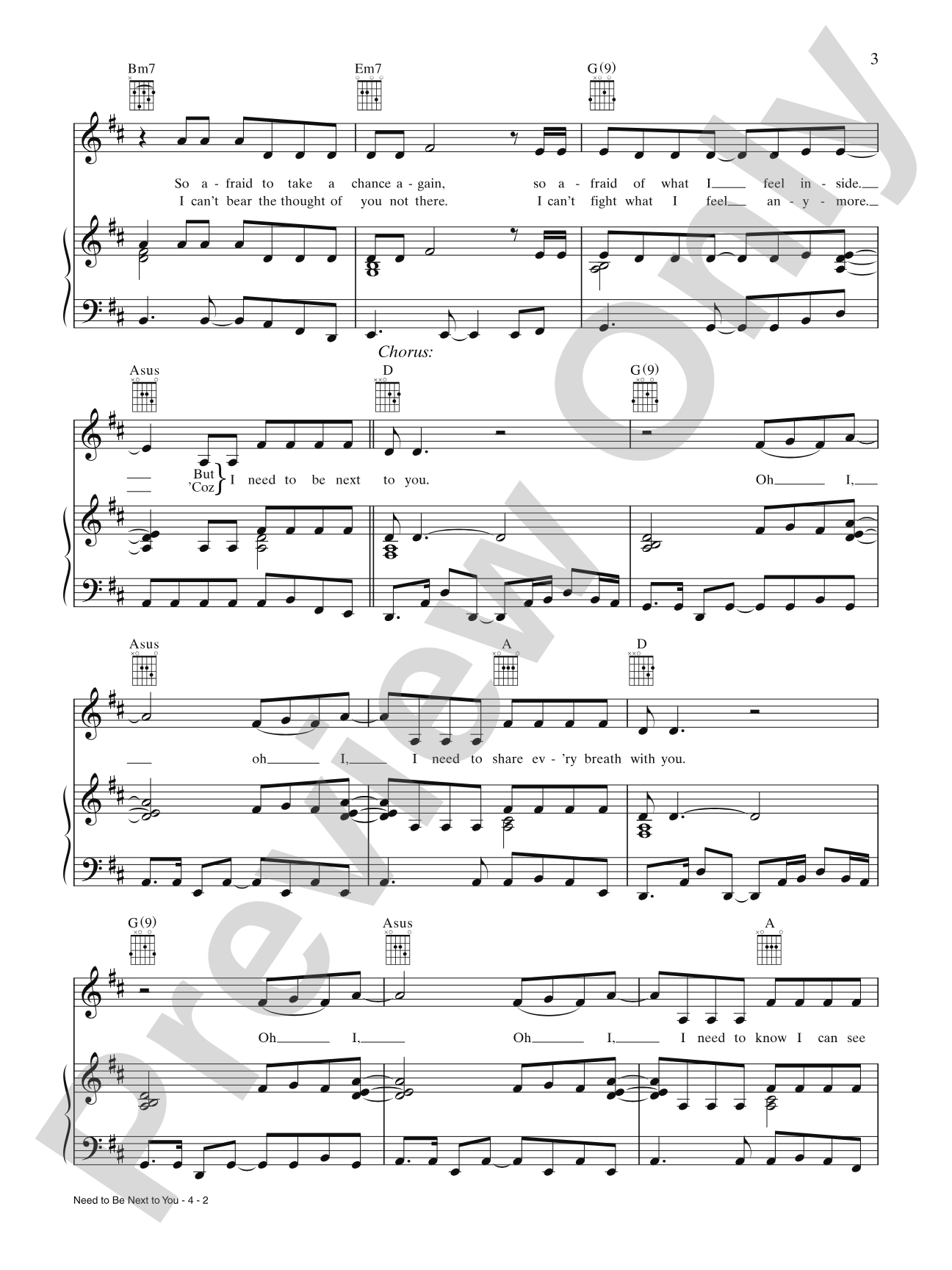 Need to Be Next to You (from Bounce): Piano/Vocal/Chords