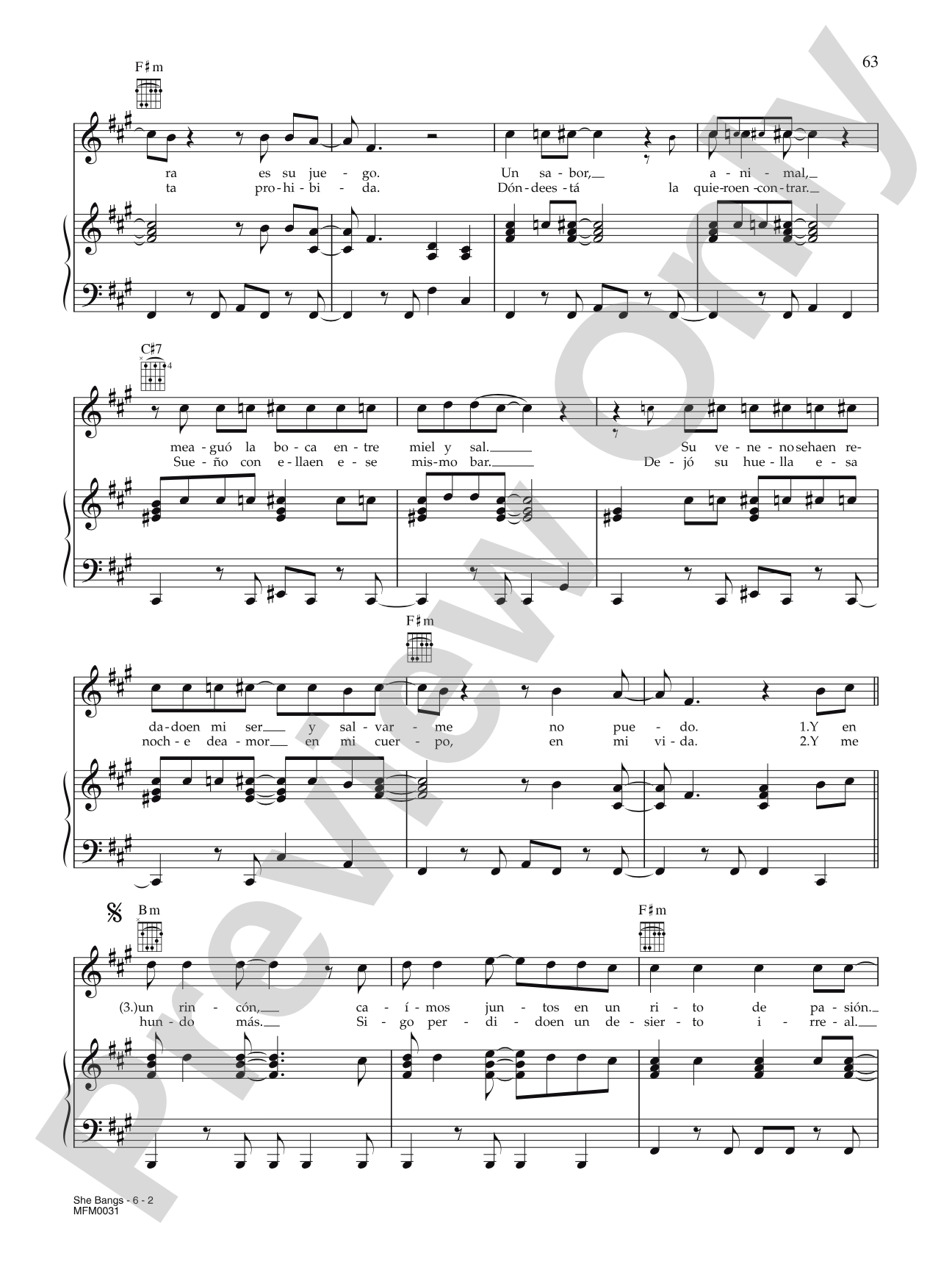 She Bangs: Piano/Vocal/Chords