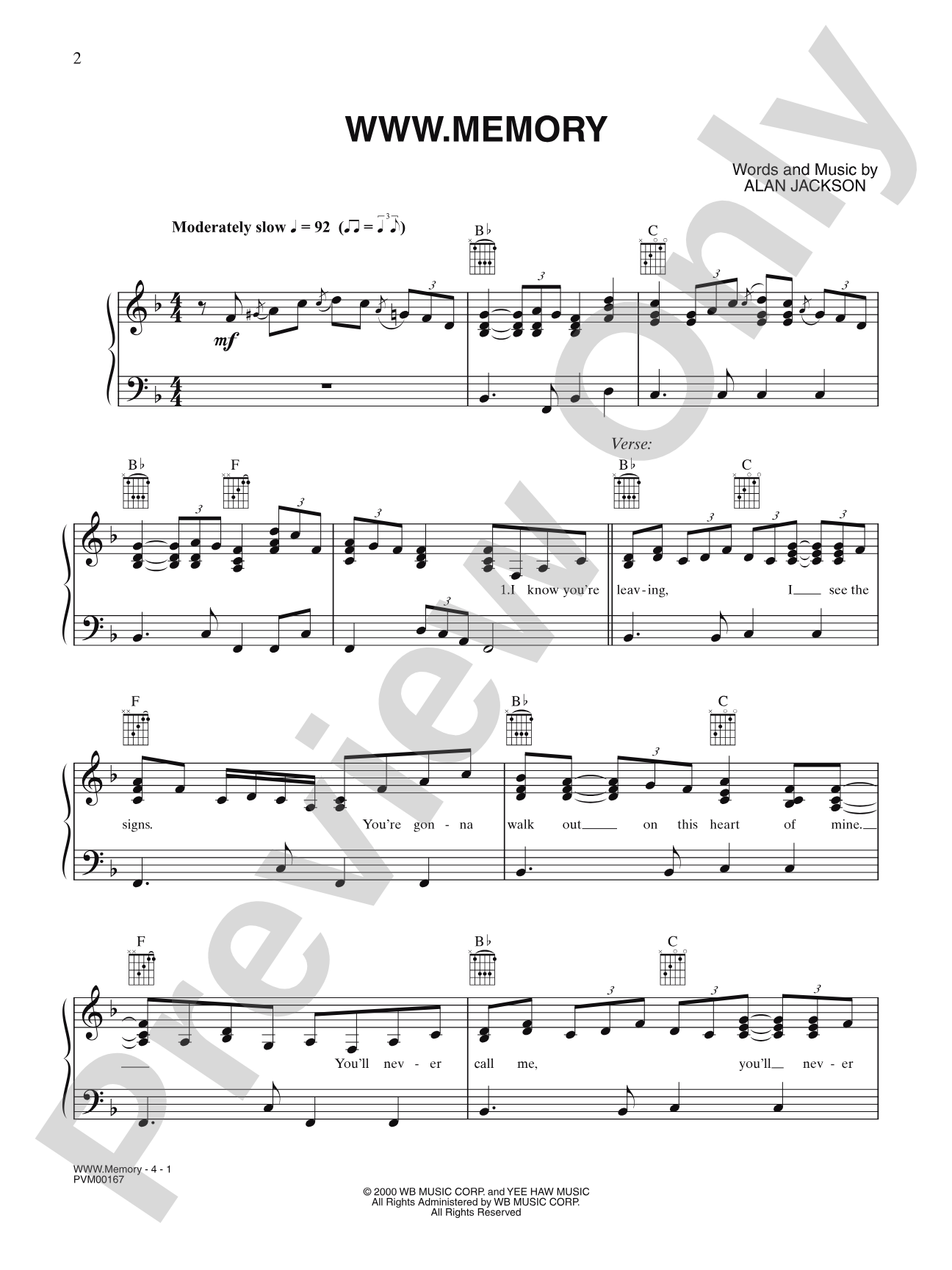 WWW.Memory: Piano/Vocal/Chords