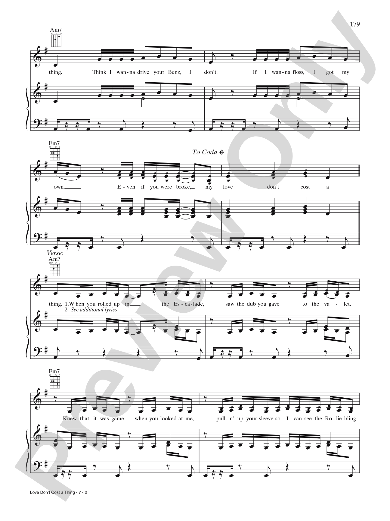Love Don't Cost a Thing: Piano/Vocal/Chords