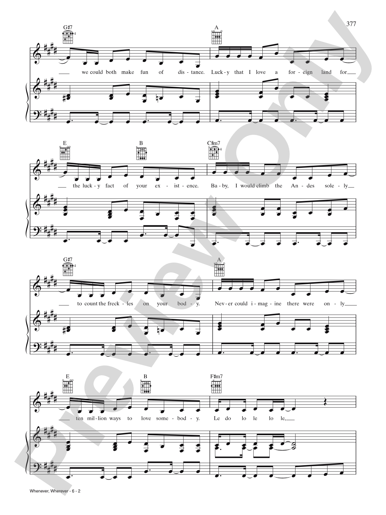 Whenever, Wherever: Piano/Vocal/Chords