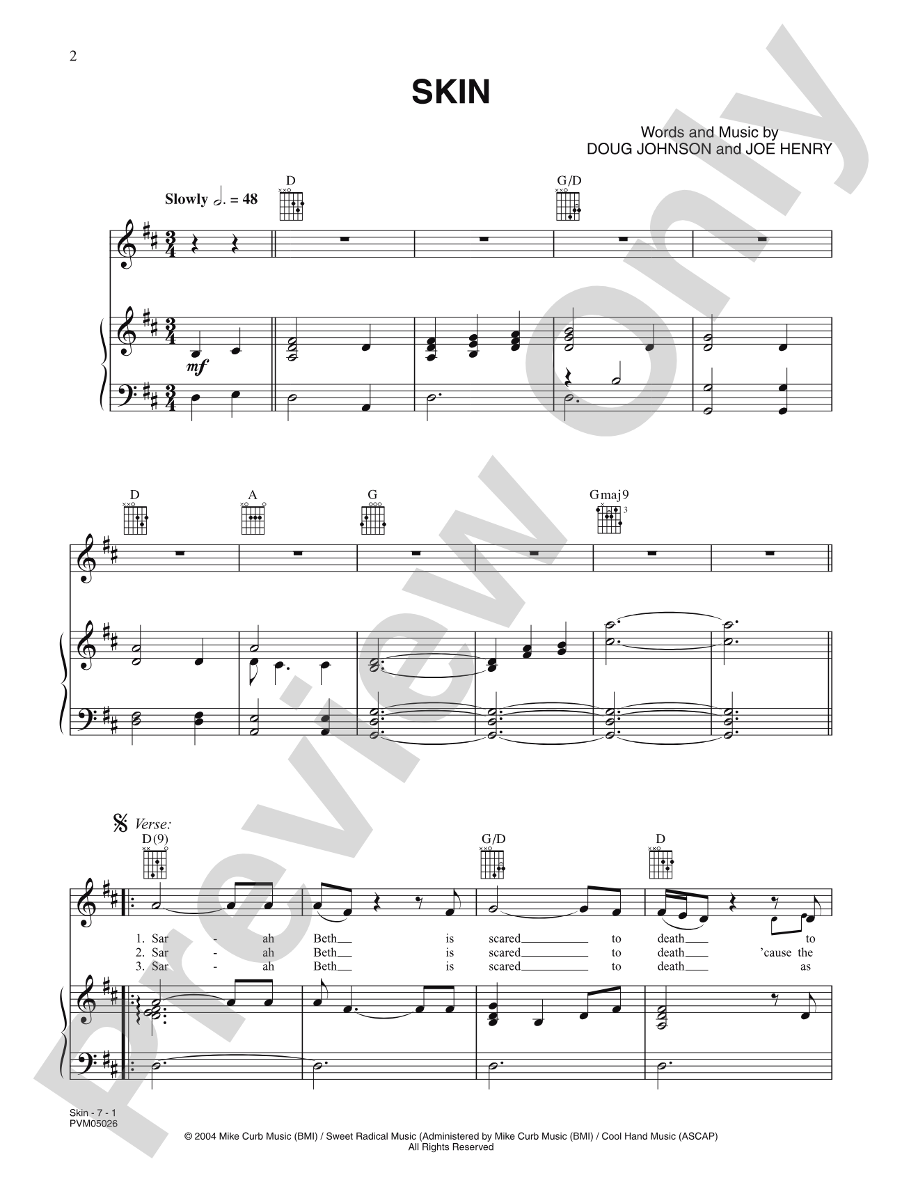 Skin (Sarabeth): Piano/Vocal/Chords