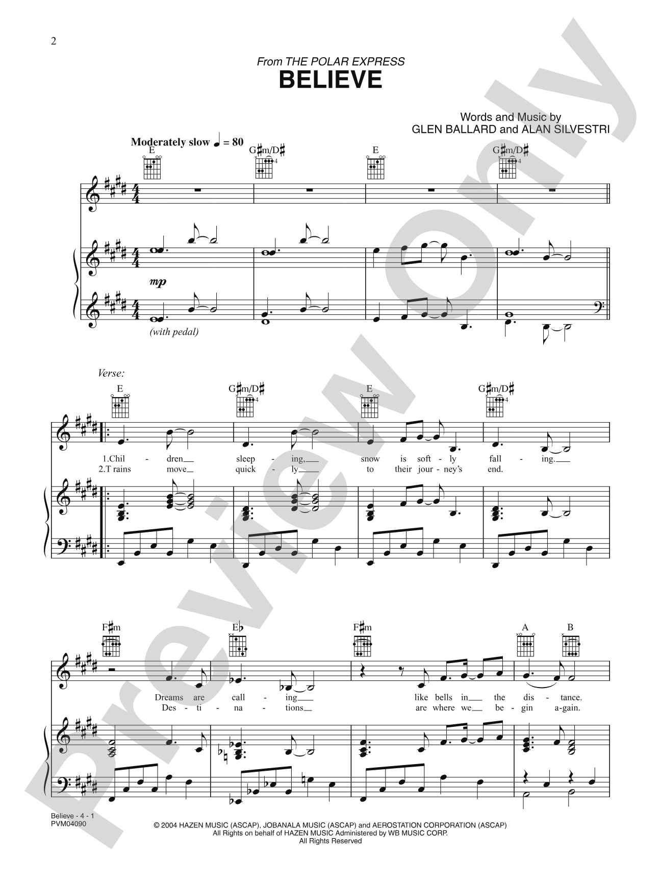 Believe (from The Polar Express): Piano/Vocal/Chords