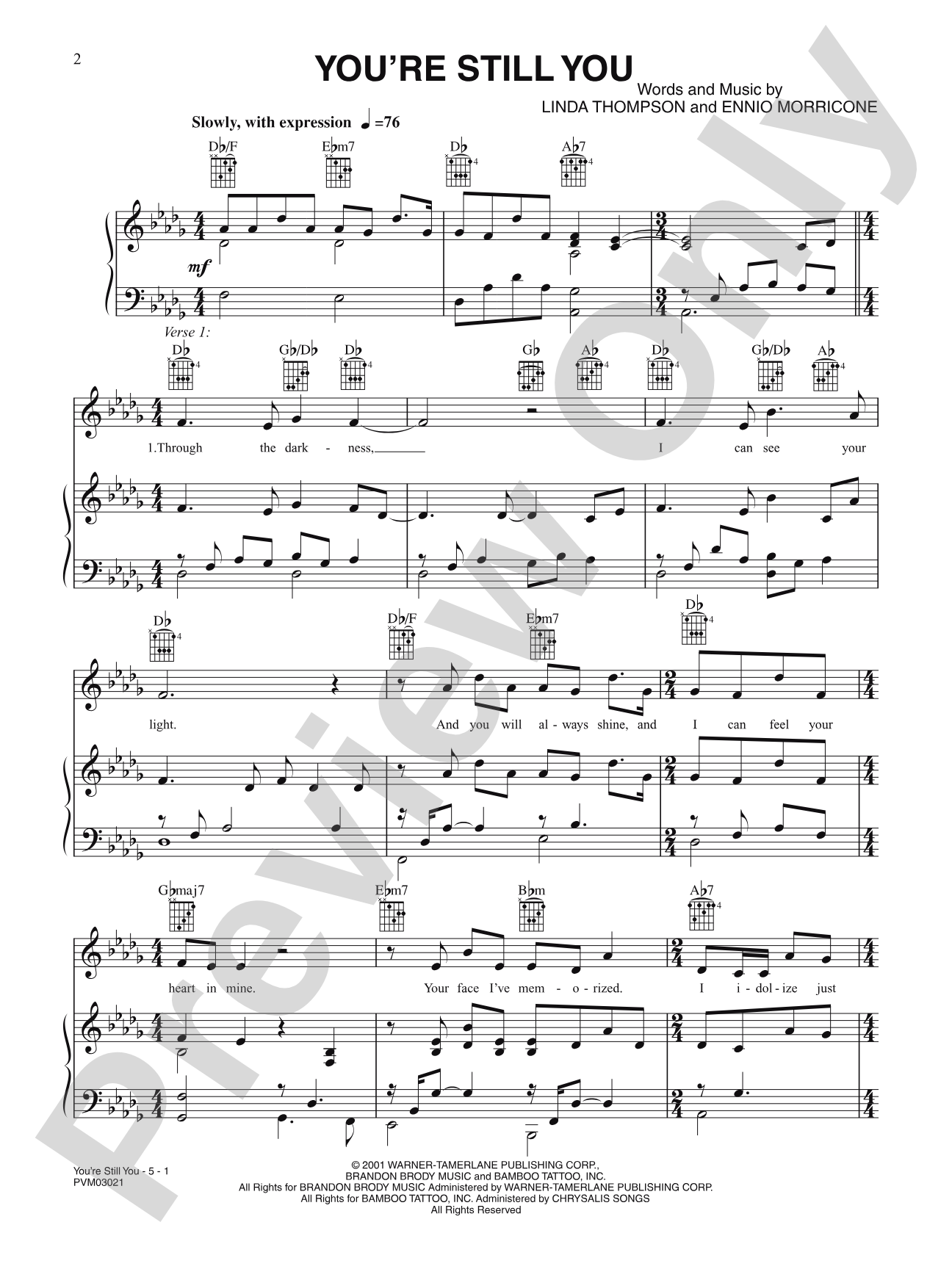 You're Still You: Piano/Vocal/Chords