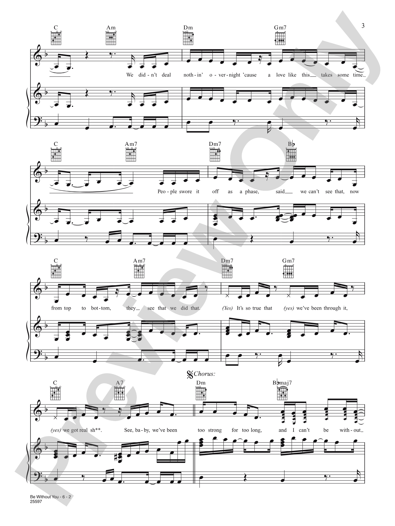 Be Without You: Piano/Vocal/Chords