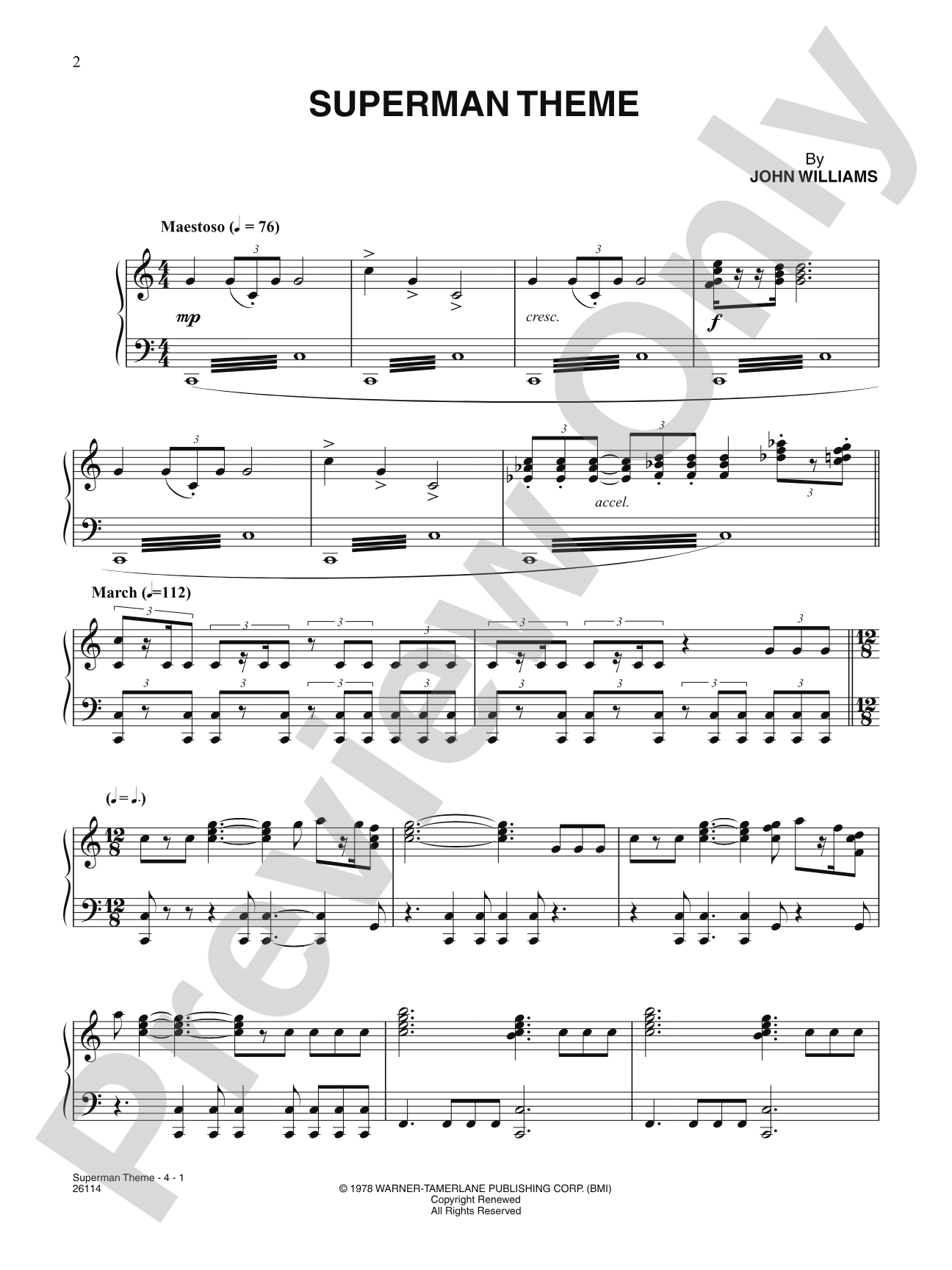 Superman Theme: Piano/Vocal/Chords