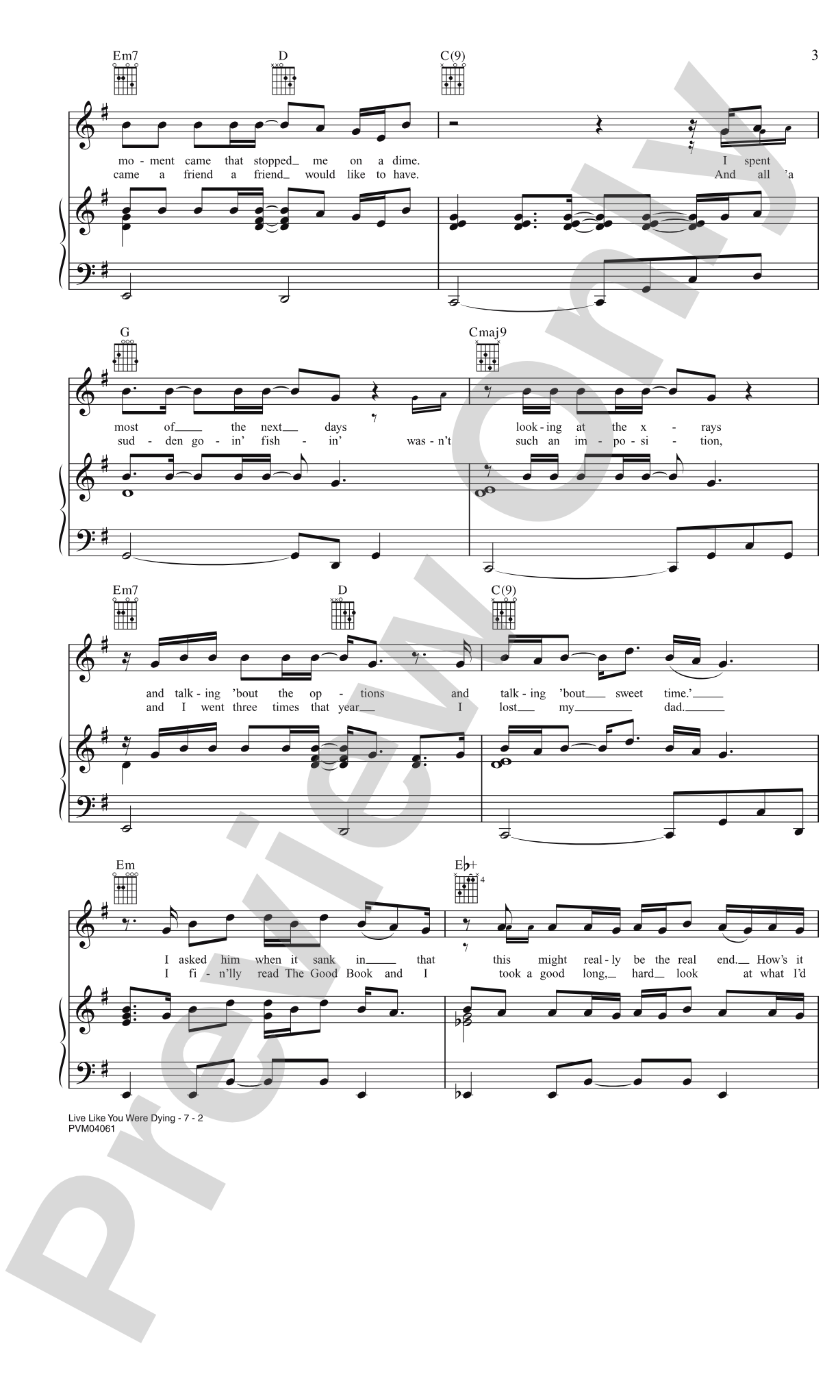 Live Like You Were Dying: Piano/Vocal/Chords