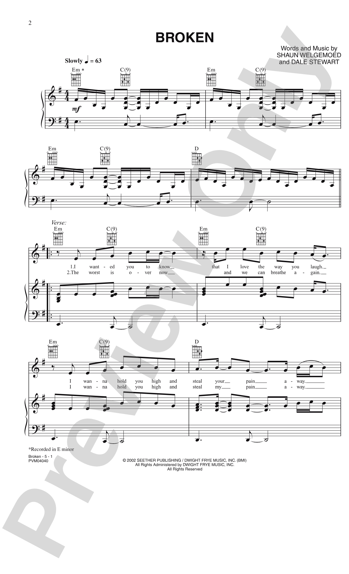 Broken: Piano/Vocal/Chords