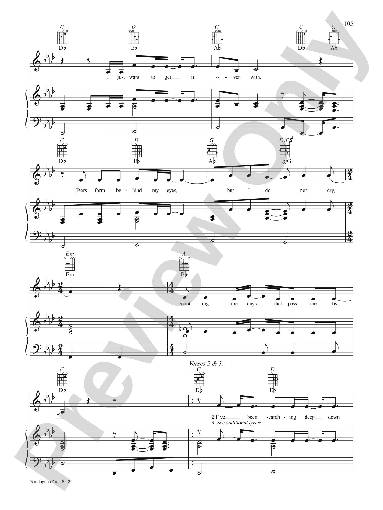 Goodbye to You: Piano/Vocal/Chords