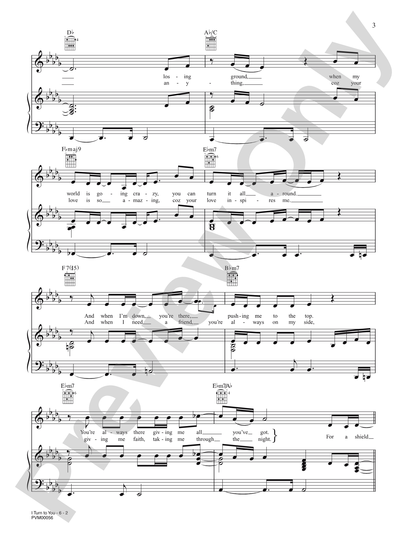I Turn to You: Piano/Vocal/Chords