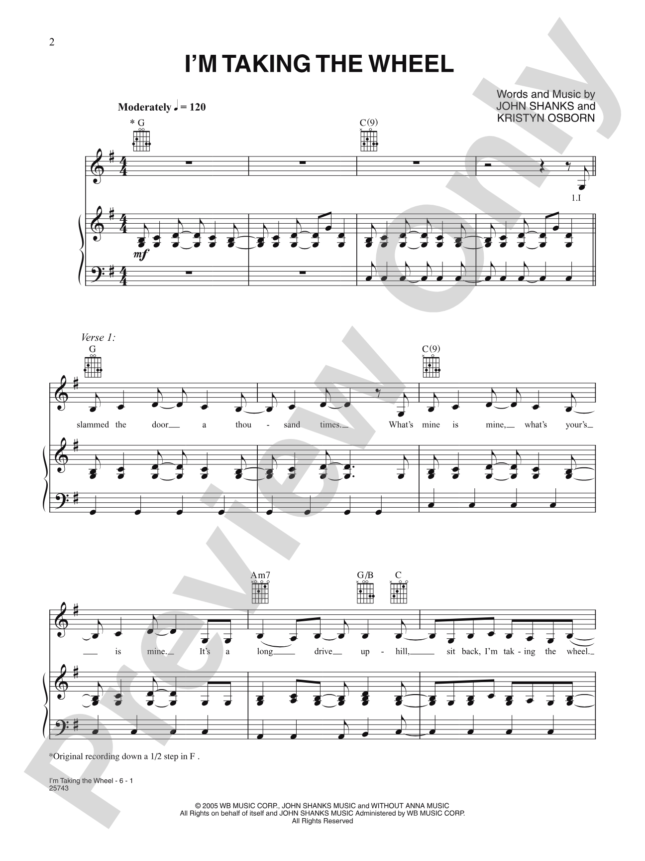 I'm Taking the Wheel: Piano/Vocal/Chords