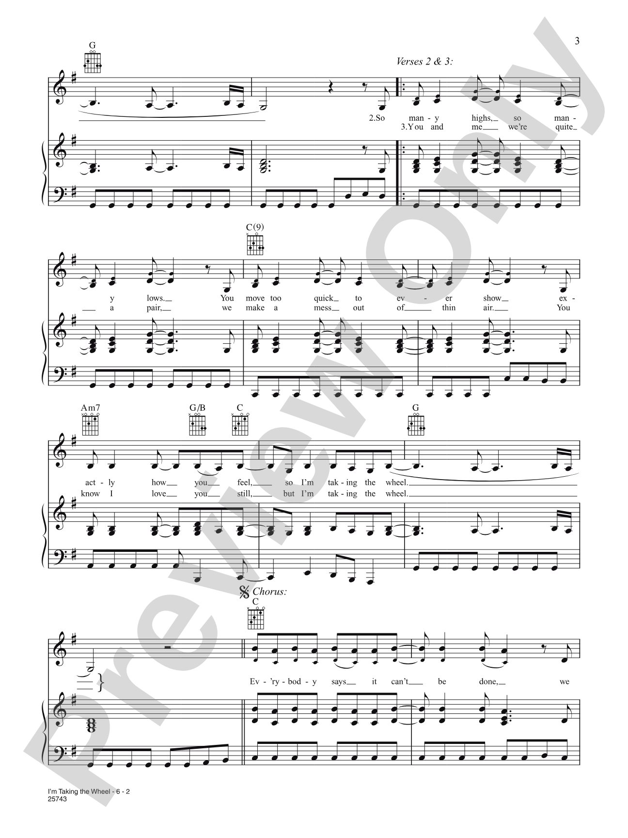 I'm Taking the Wheel: Piano/Vocal/Chords