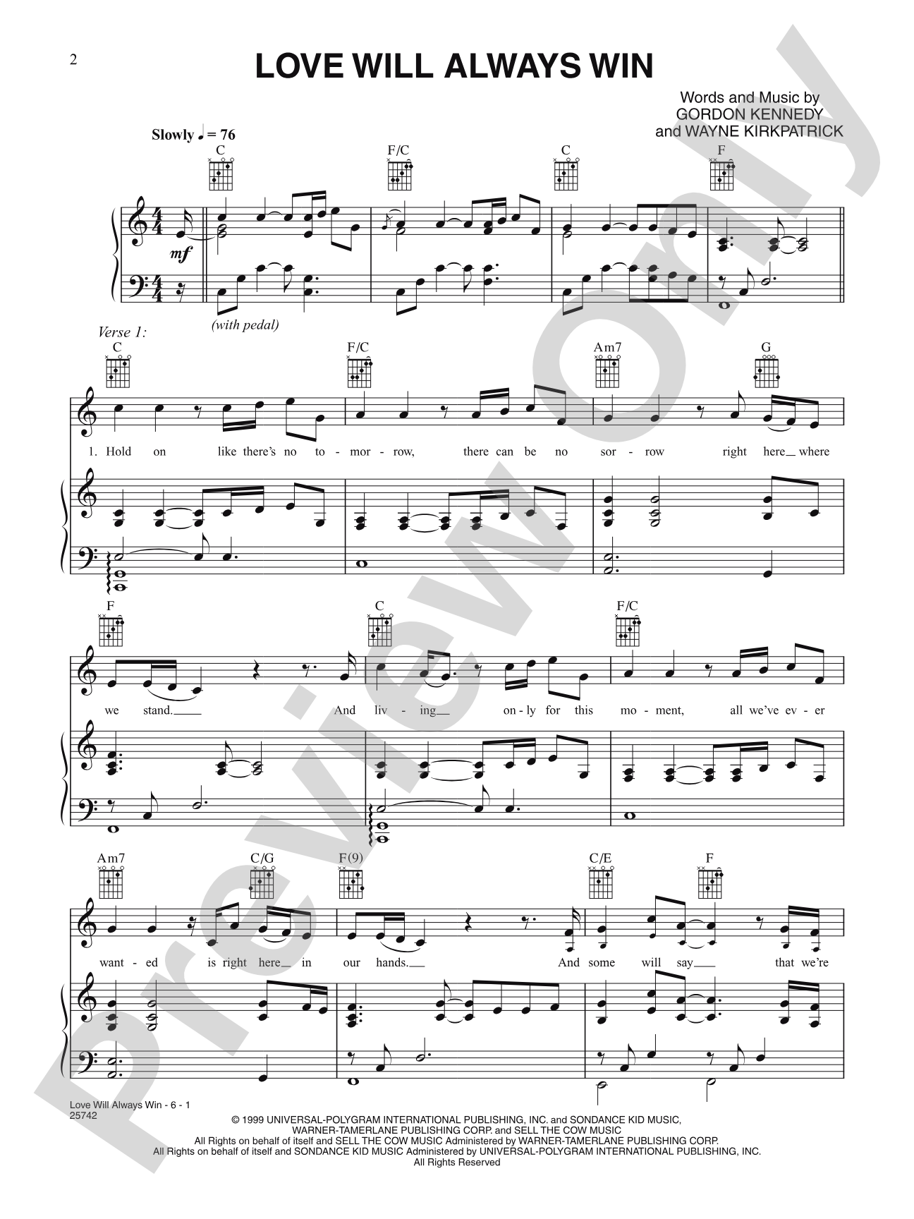 Love Will Always Win: Piano/Vocal/Chords