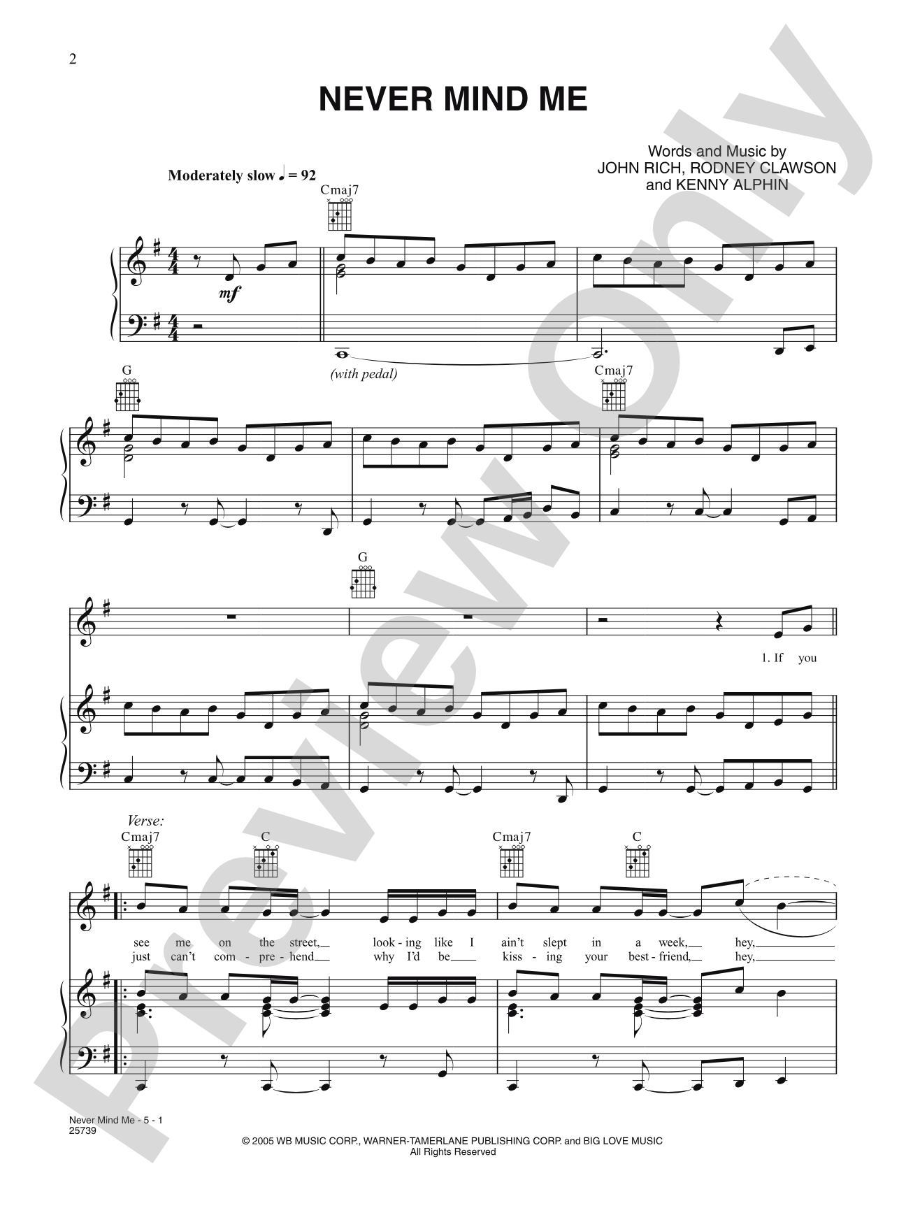 Never Mind Me: Piano/Vocal/Chords