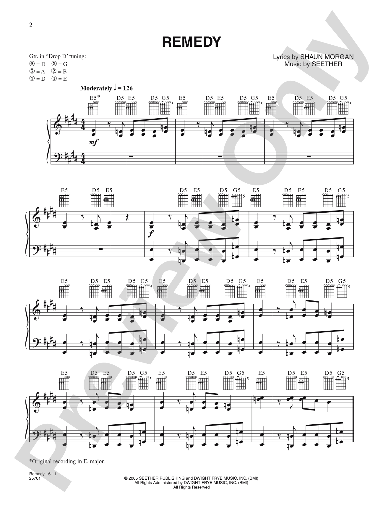 Remedy: Piano/Vocal/Chords