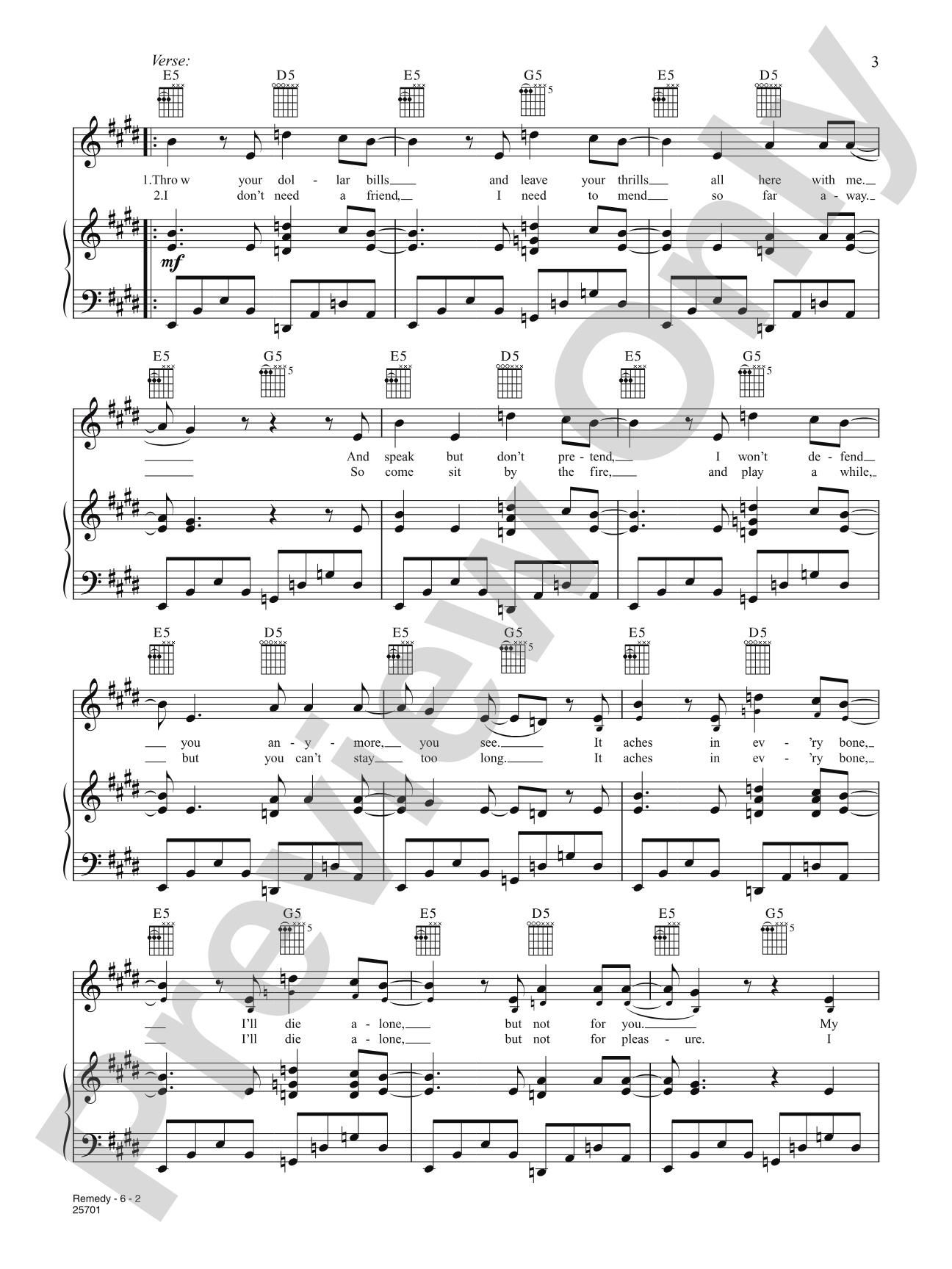 Remedy: Piano/Vocal/Chords