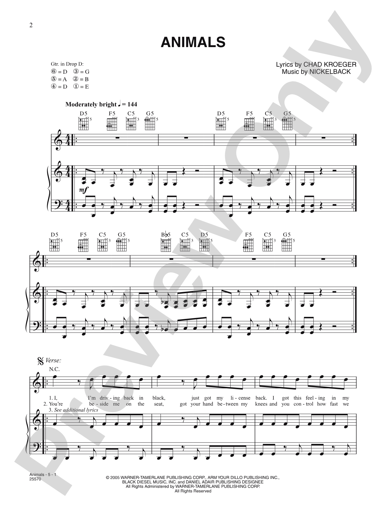 Animals: Piano/Vocal/Chords