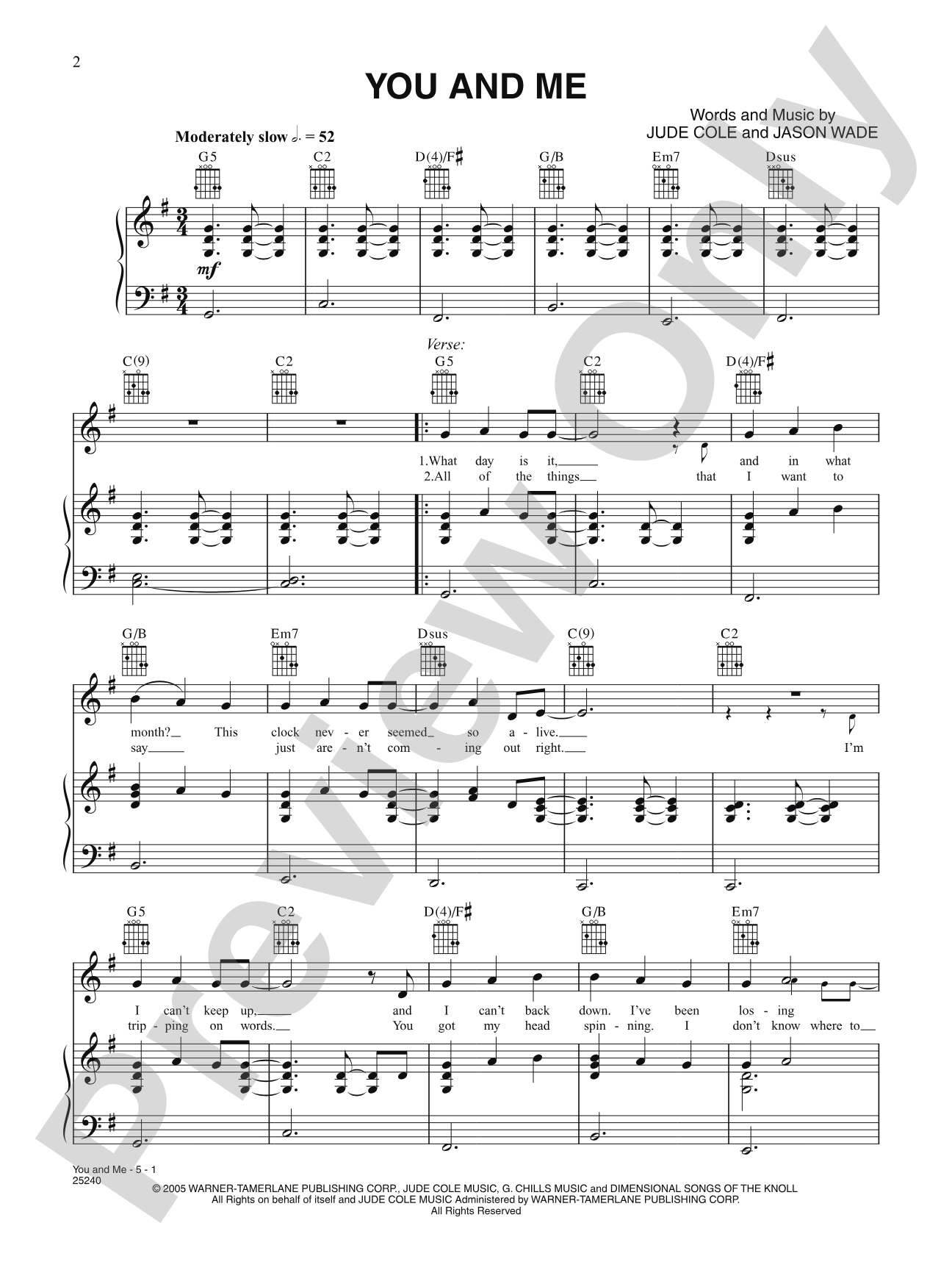 You and Me: Piano/Vocal/Chords