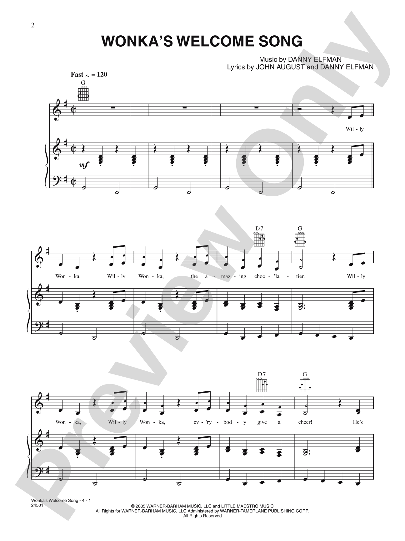 Wonka's Welcome Song (from Charlie and the Chocolate Factory): Piano/Vocal/Chords