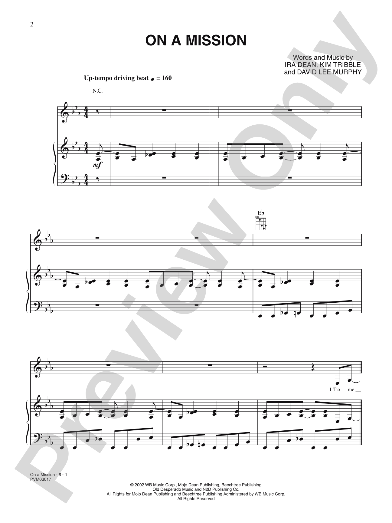 On a Mission: Piano/Vocal/Chords