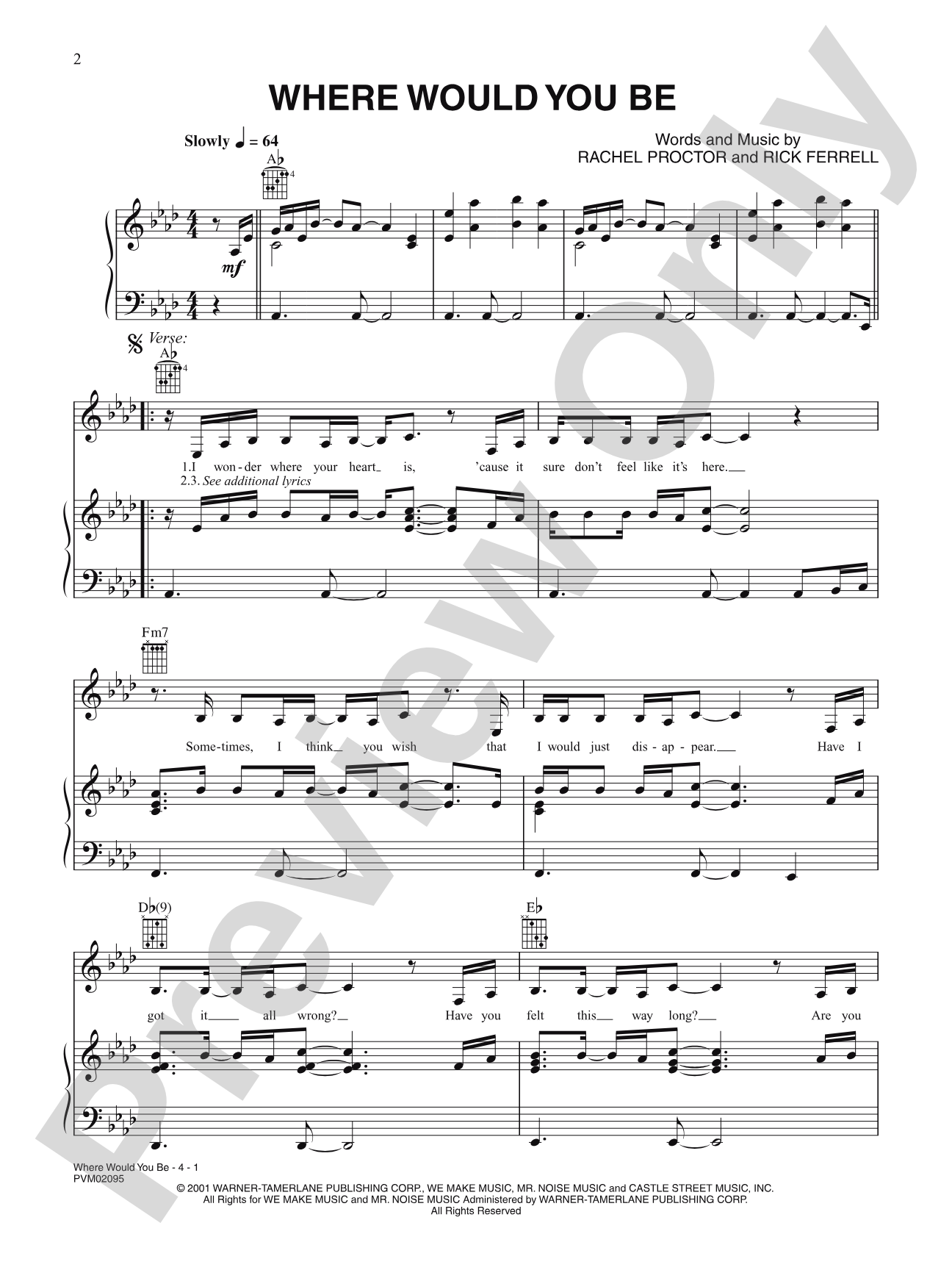 Where Would You Be: Piano/Vocal/Chords