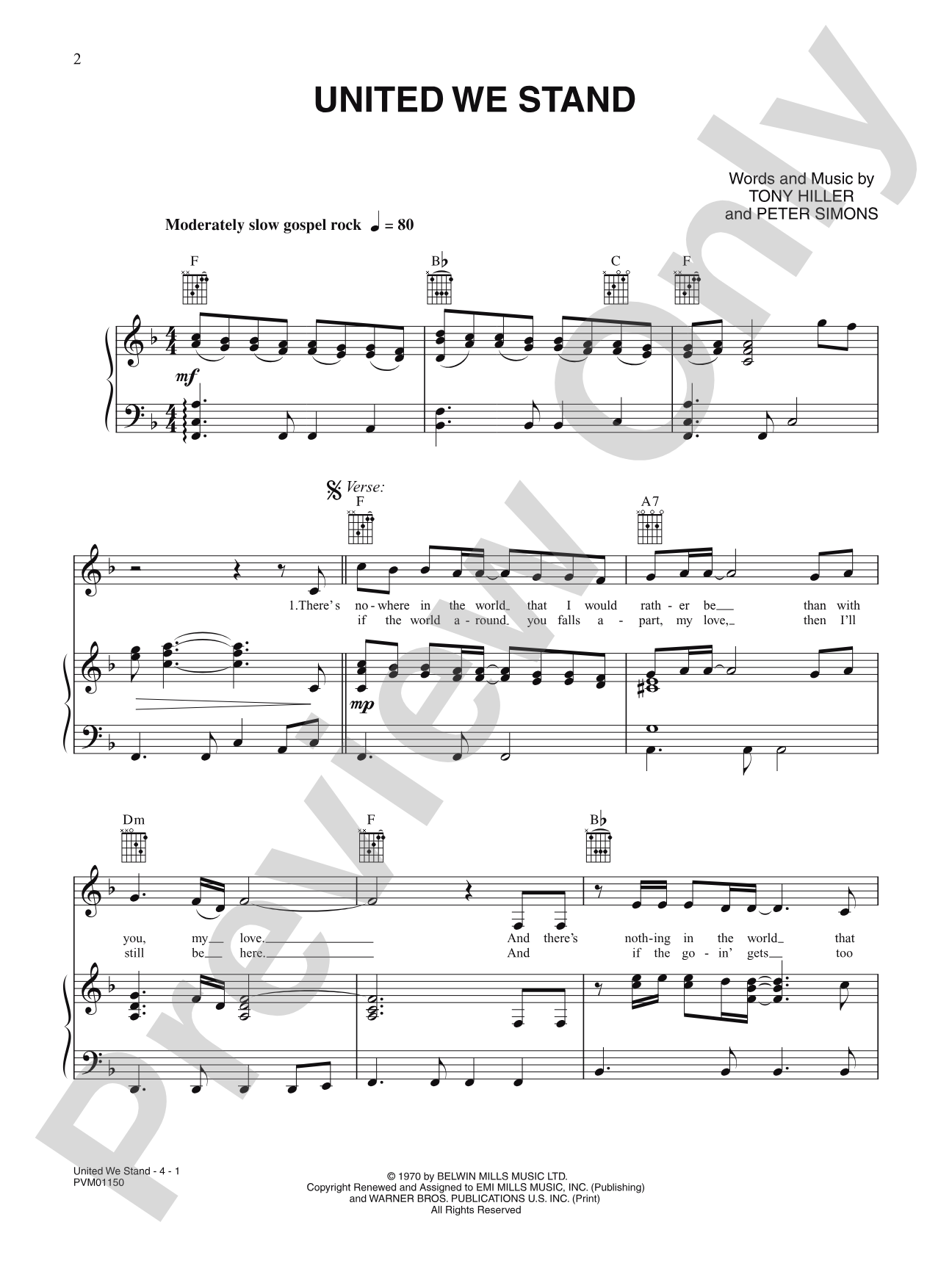 United We Stand: Piano/Vocal/Chords