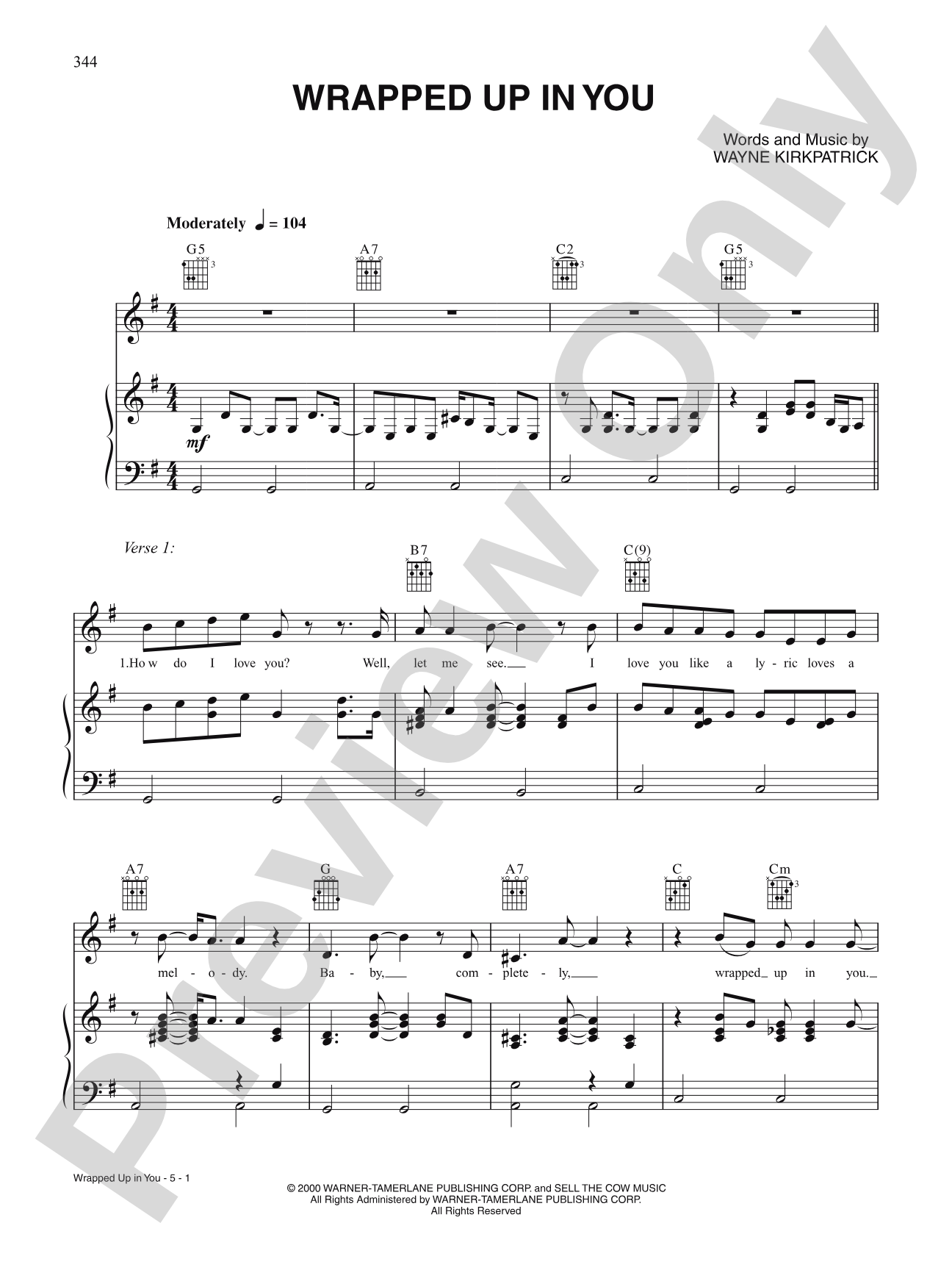 Wrapped Up in You: Piano/Vocal/Chords