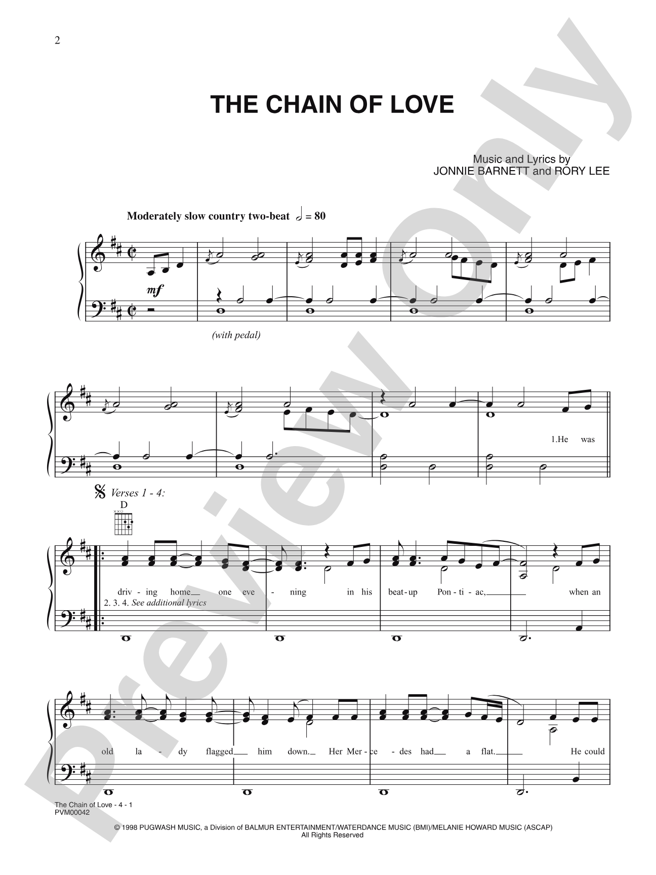 The Chain of Love: Piano/Vocal/Chords