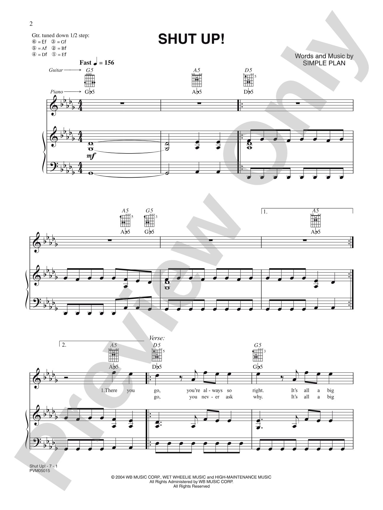 Shut Up!: Piano/Vocal/Chords