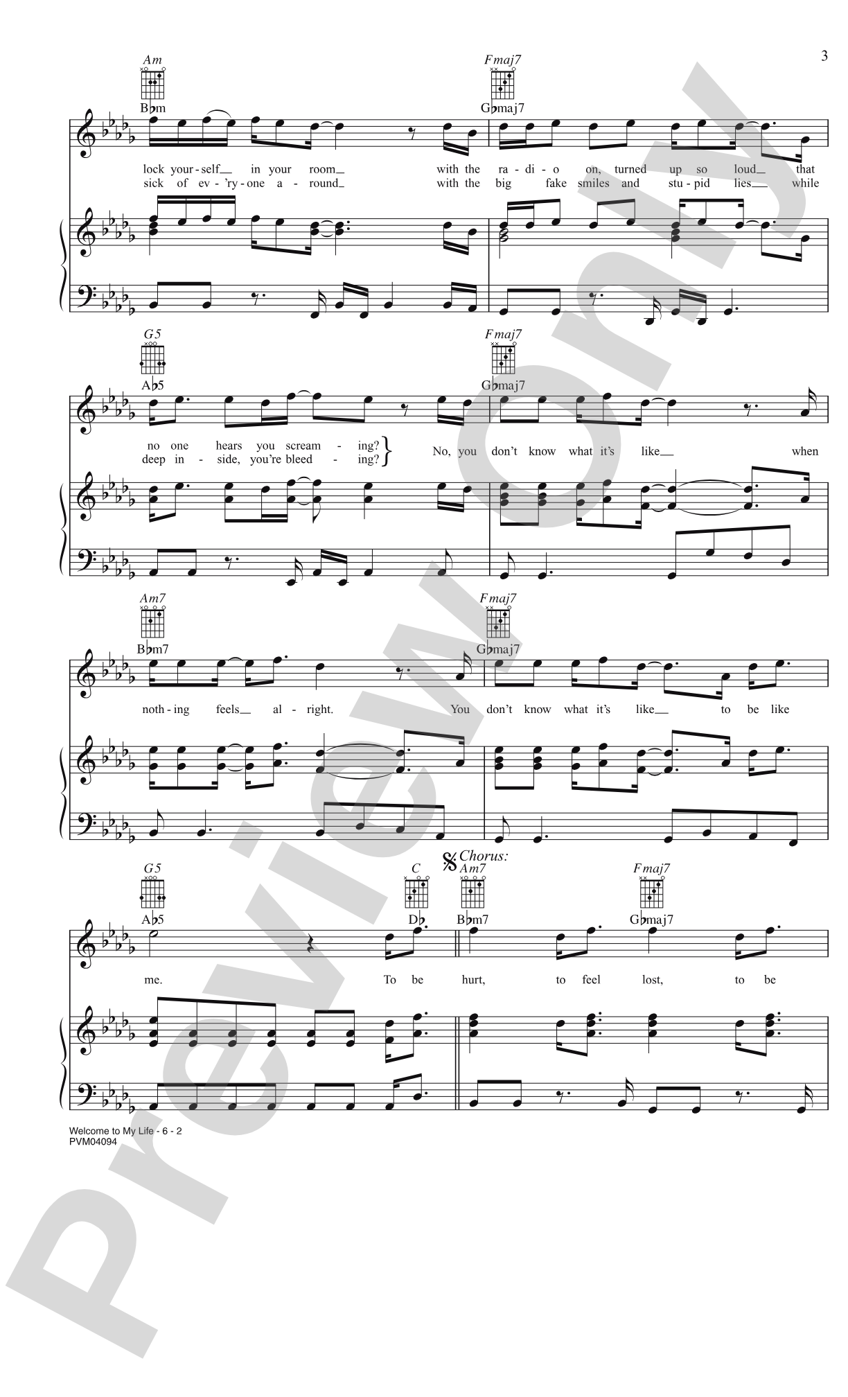 Welcome to My Life: Piano/Vocal/Chords