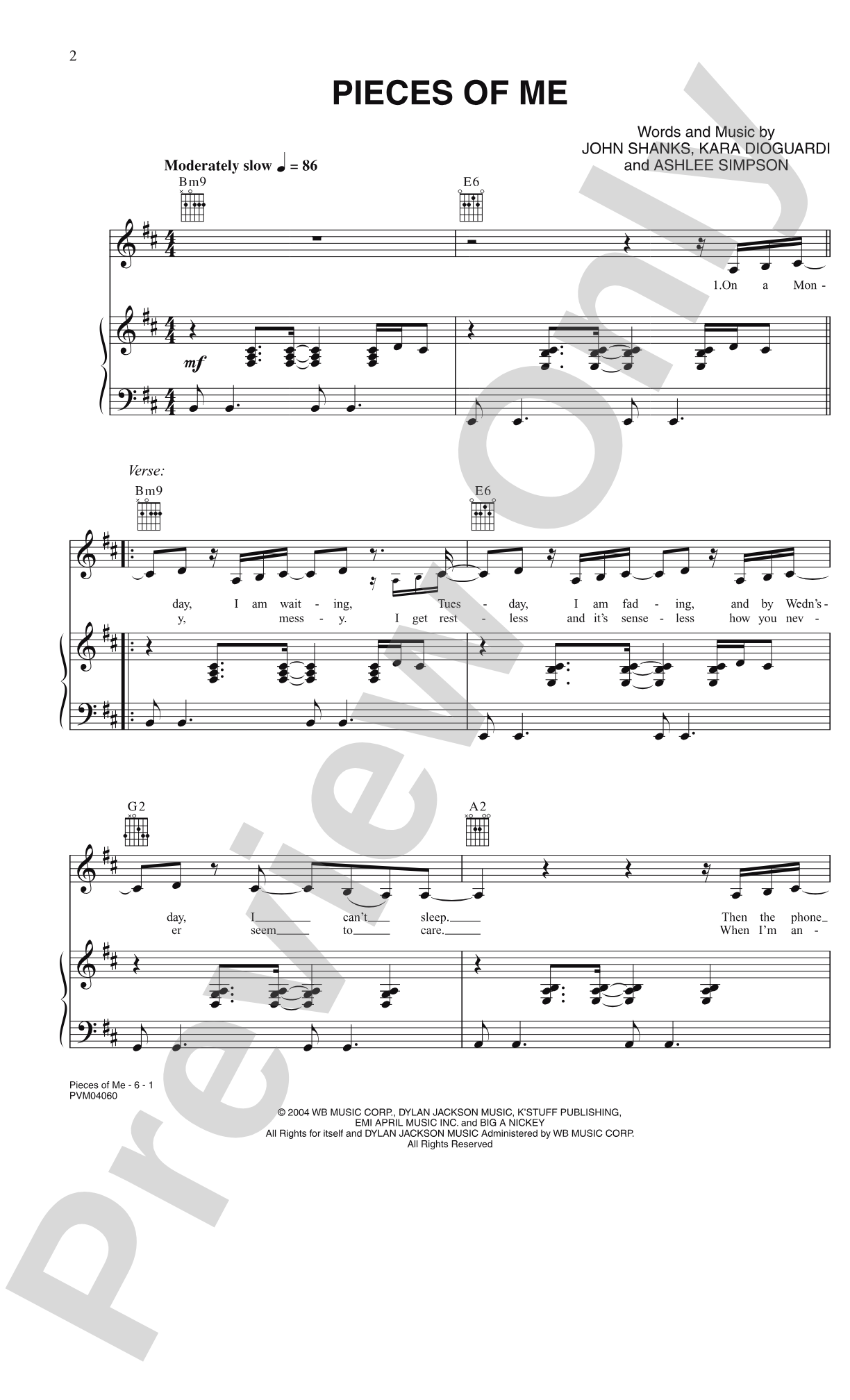 Pieces of Me: Piano/Vocal/Chords