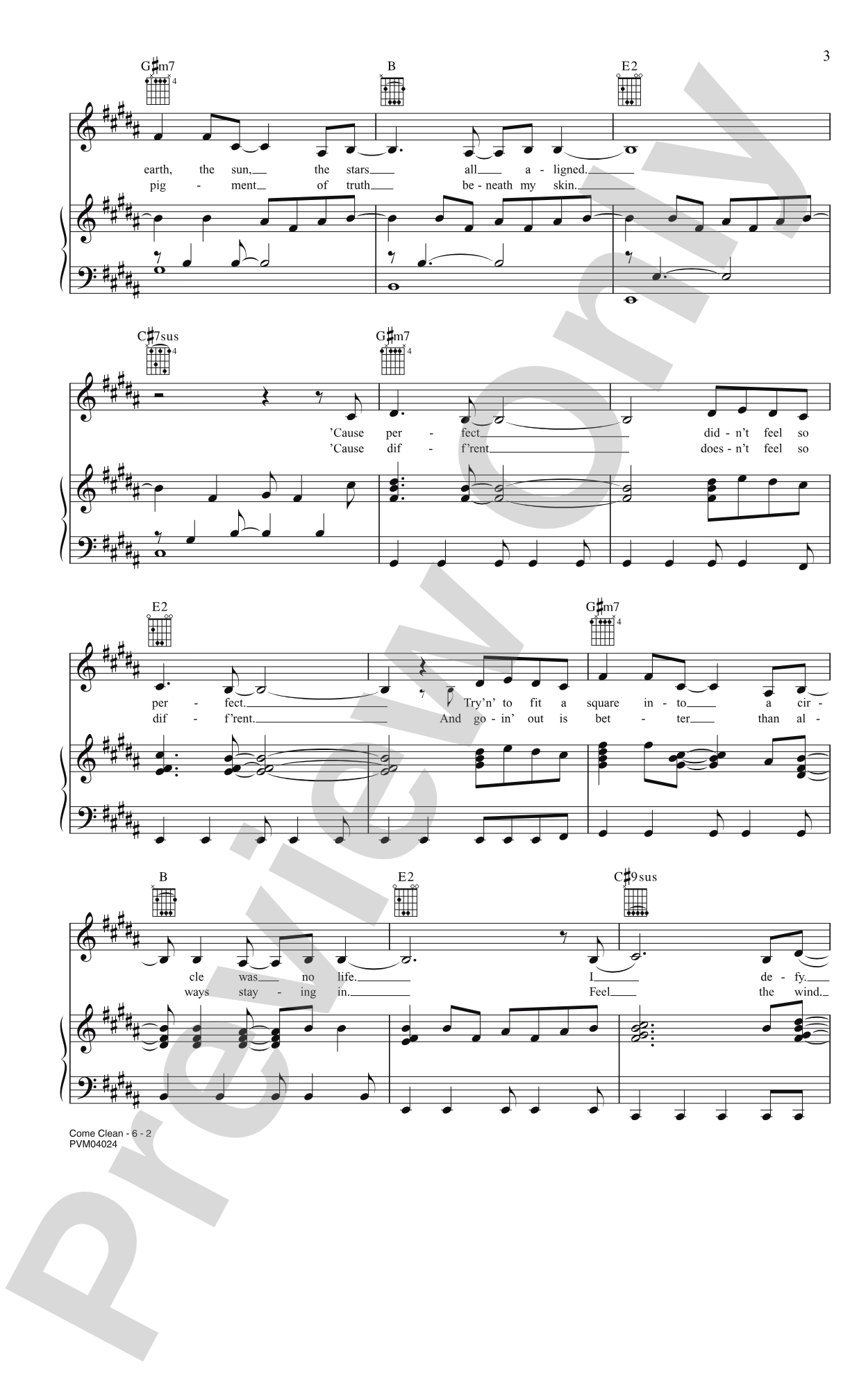 Come Clean: Piano/Vocal/Chords
