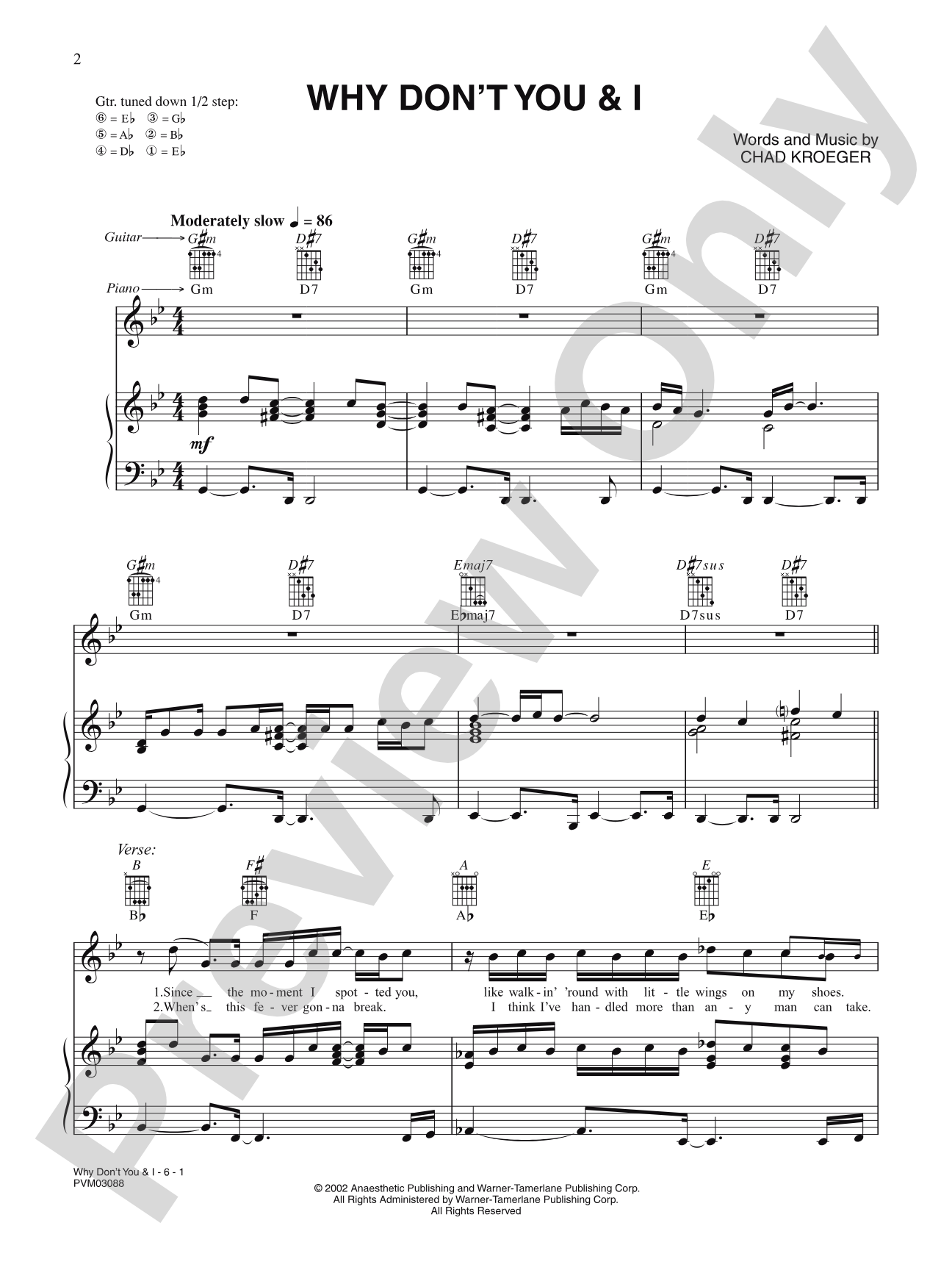 Why Don't You & I: Piano/Vocal/Chords