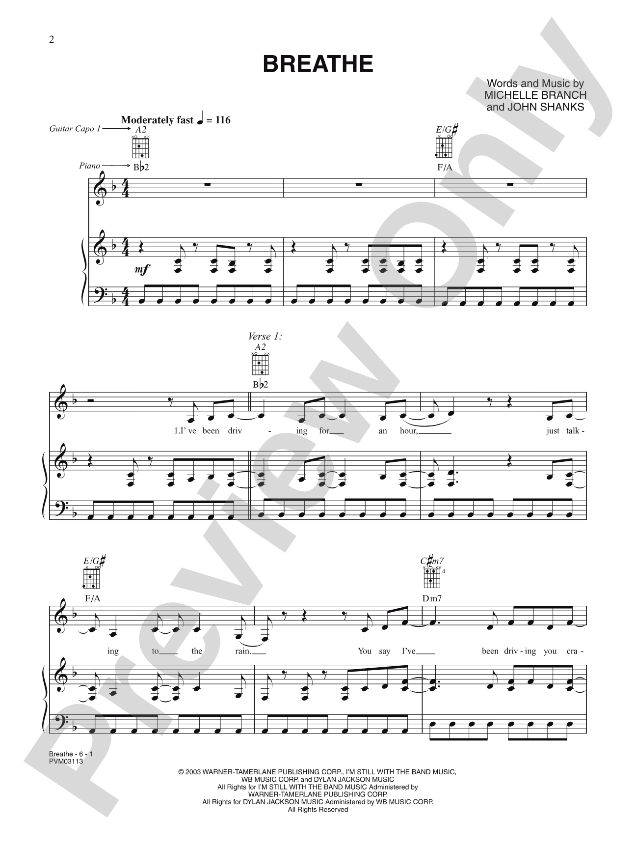 Breathe: Piano/Vocal/Chords