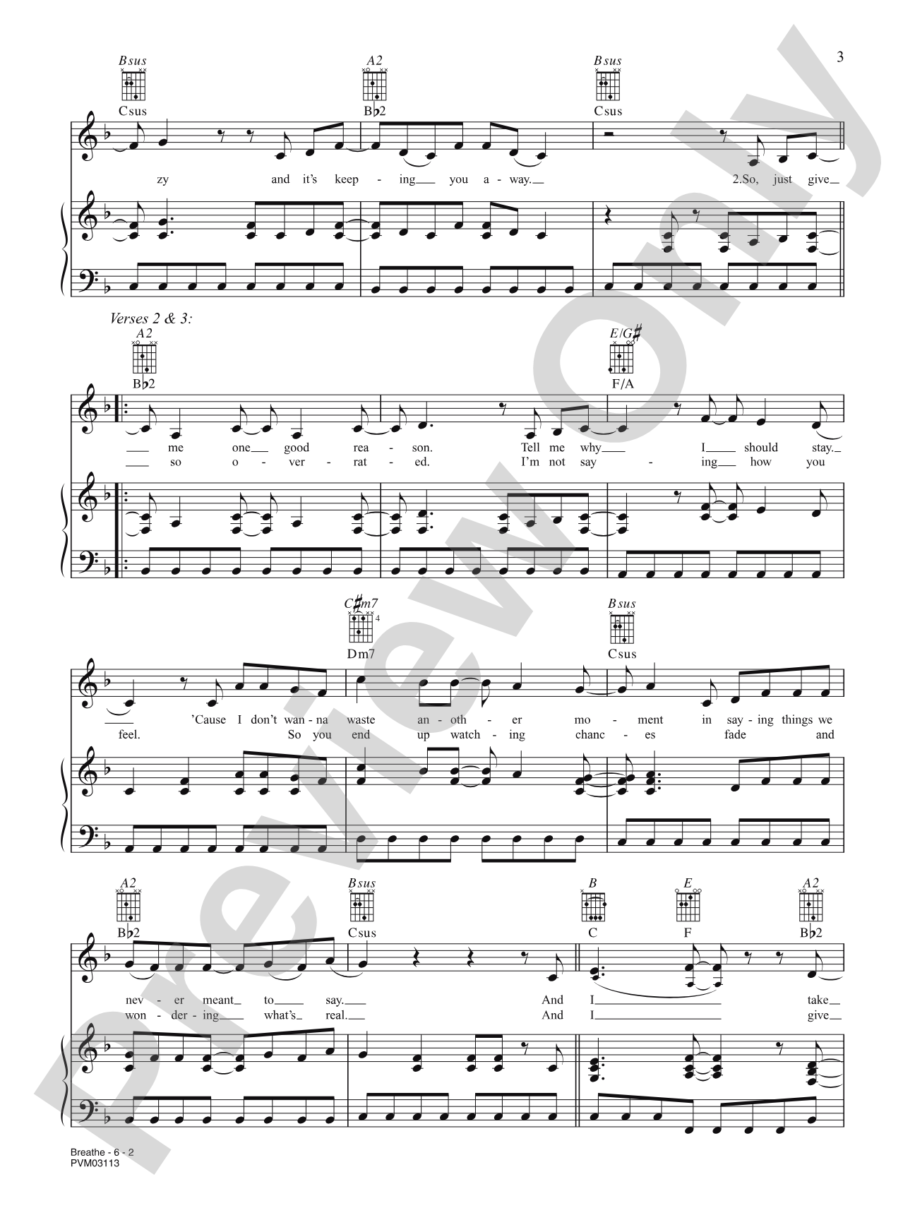 Breathe: Piano/Vocal/Chords