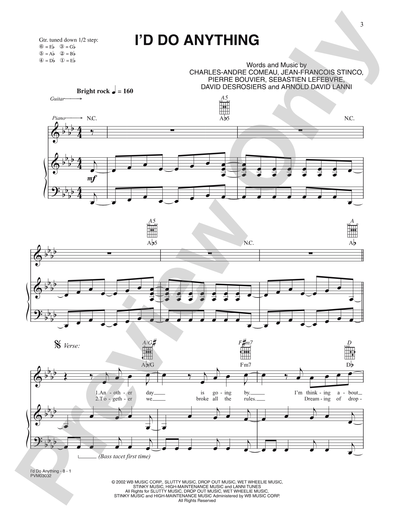 I'd Do Anything: Piano/Vocal/Chords