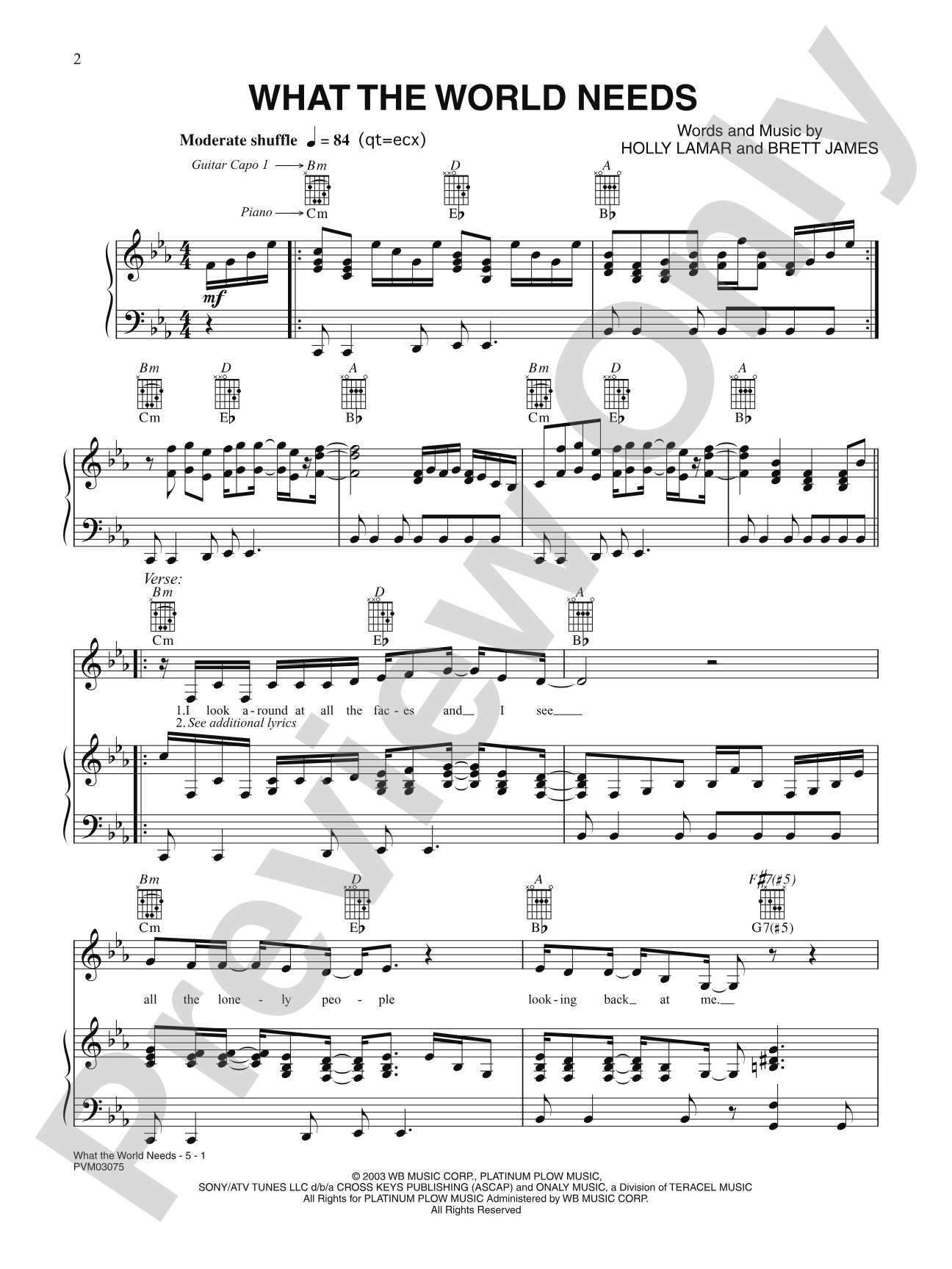 What the World Needs: Piano/Vocal/Chords