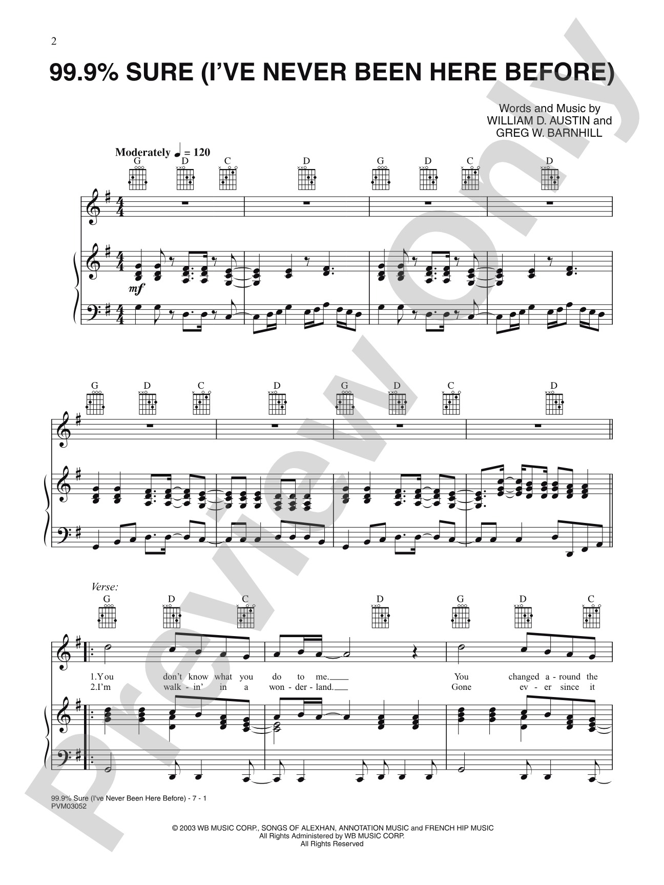 99.9% Sure (I've Never Been Here Before): Piano/Vocal/Chords