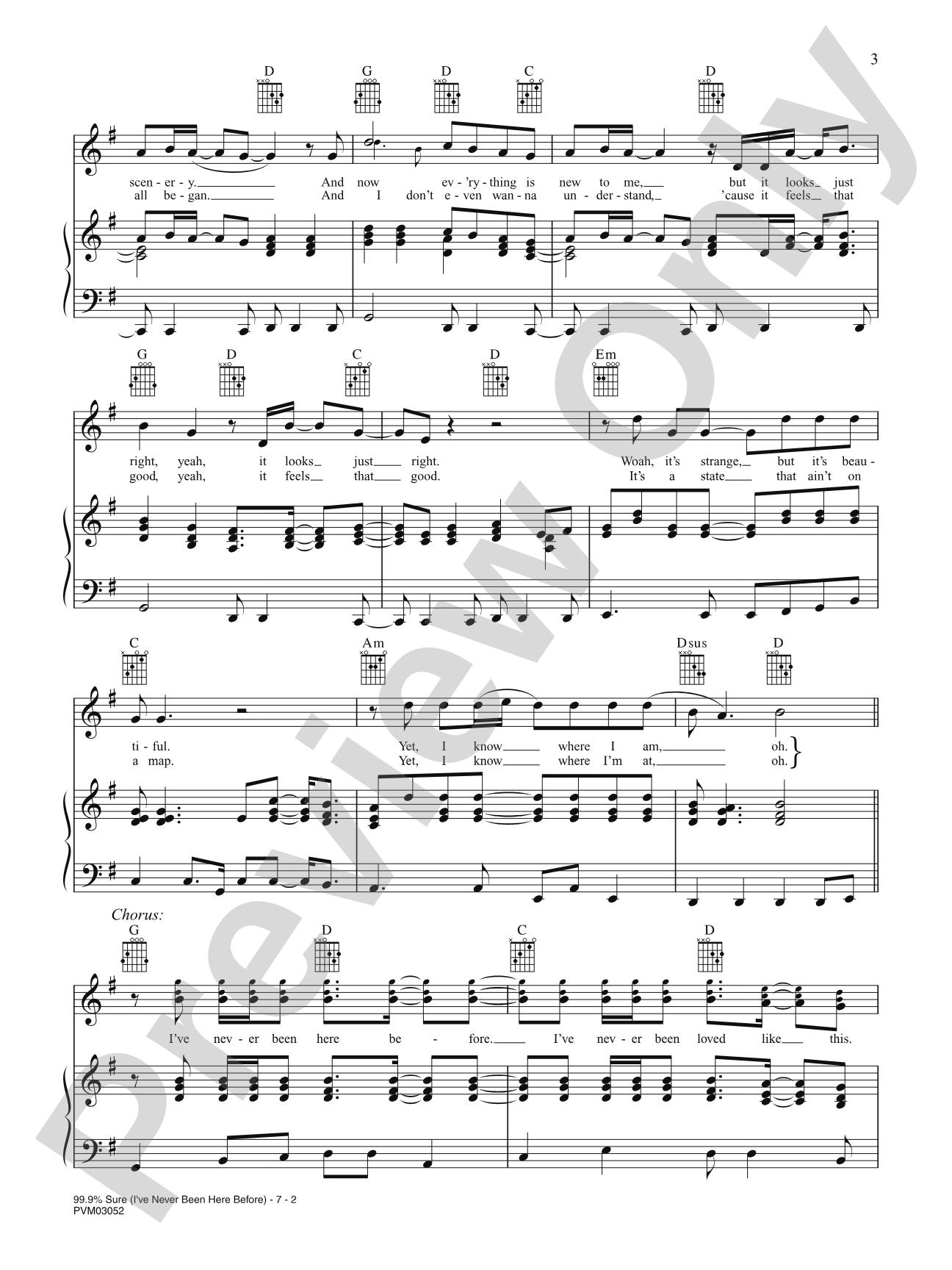 99.9% Sure (I've Never Been Here Before): Piano/Vocal/Chords